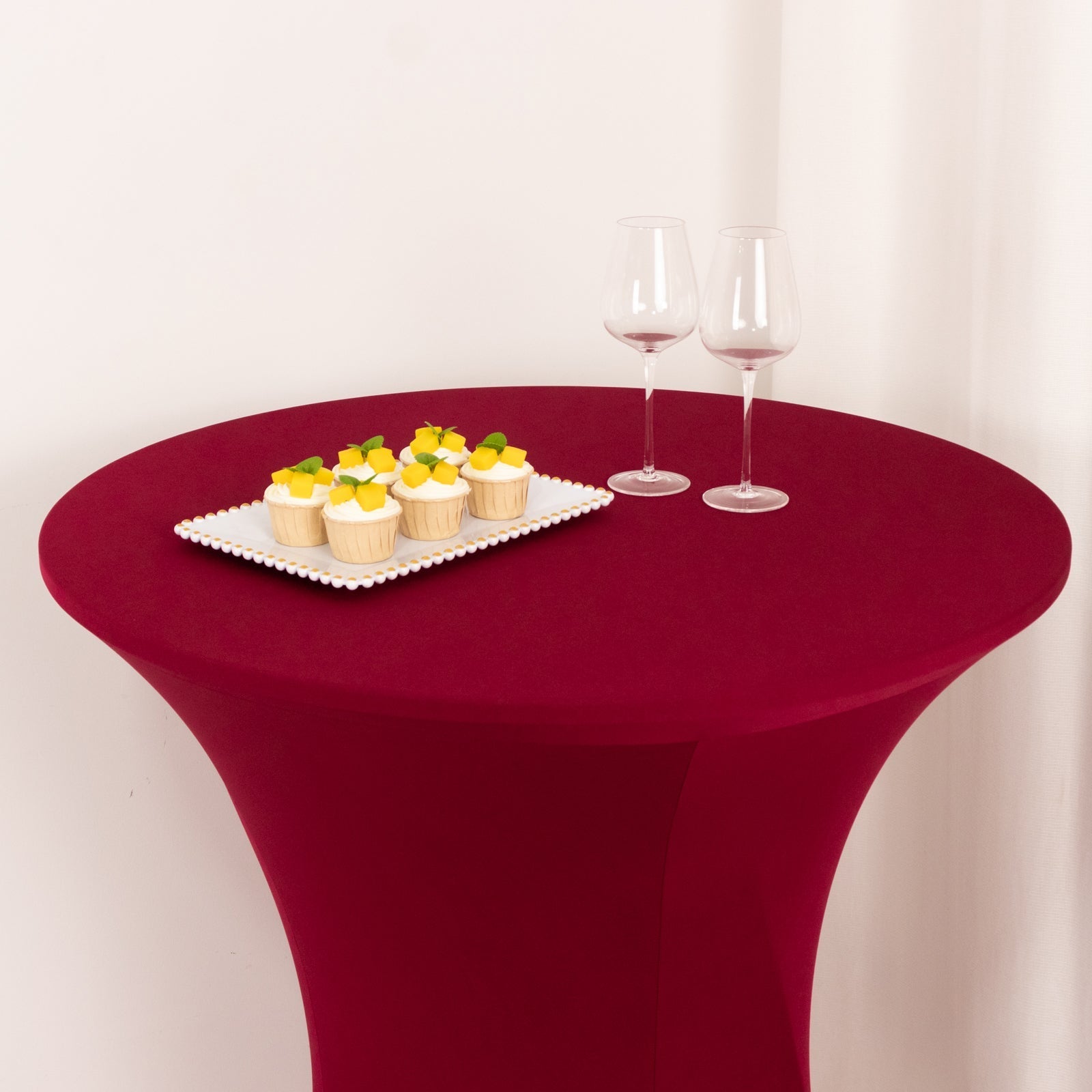 Spandex 36" Round Cocktail Table Cover Burgundy - Easy to Maintain Stretch Fitted Highboy Tablecloth