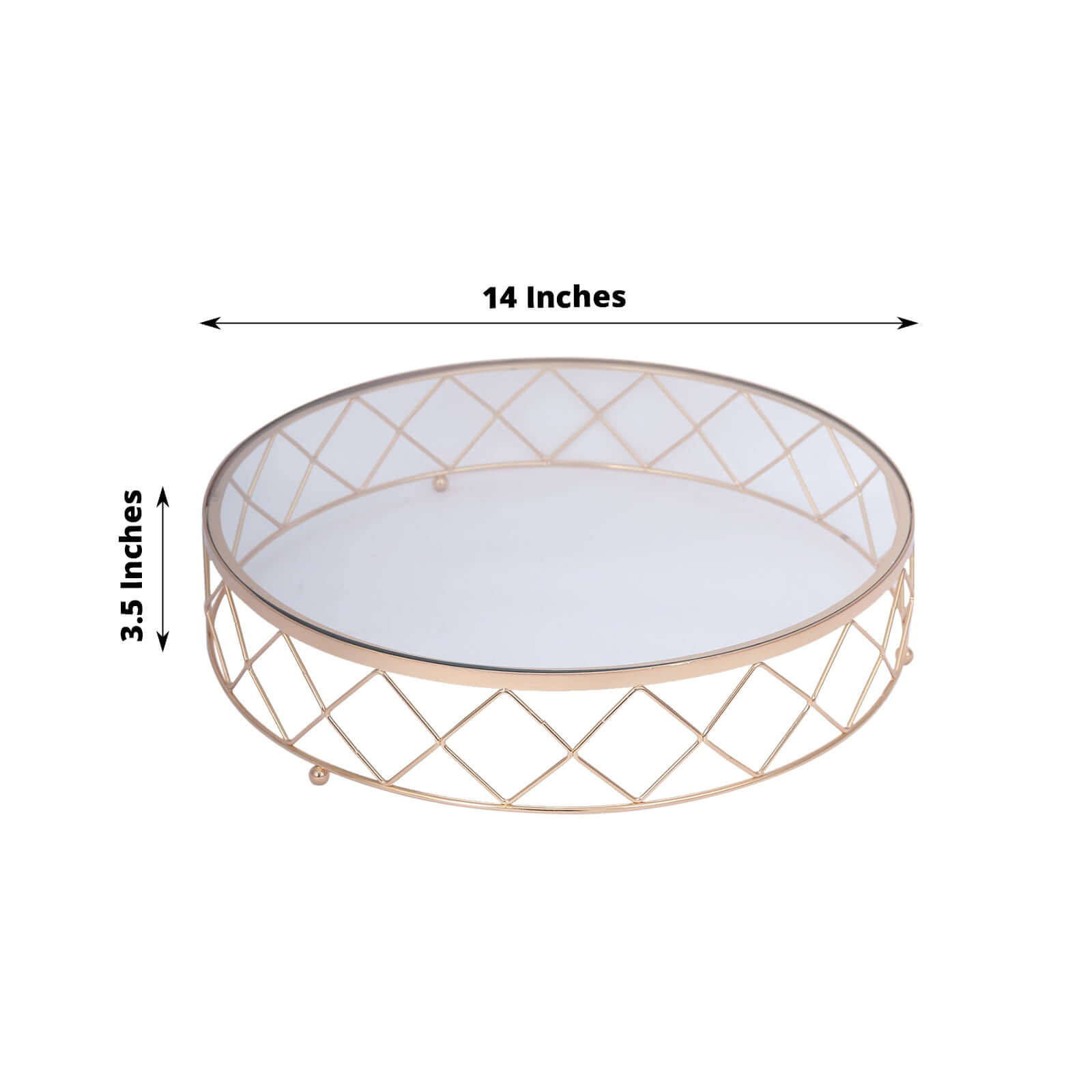 Metal Cake Stand Geometric Diamond Cut Design Gold with Glass Top - Dessert Display Riser 14"
