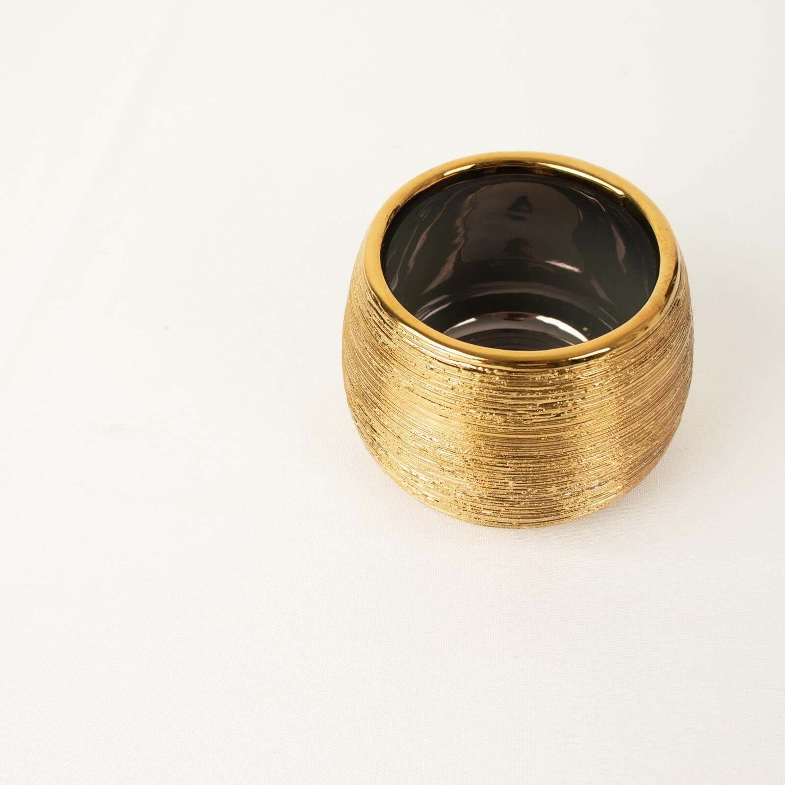 4-Pack Flower Vase Pots Textured Round Design Gold - Ceramic Brushed Indoor Planters 3"