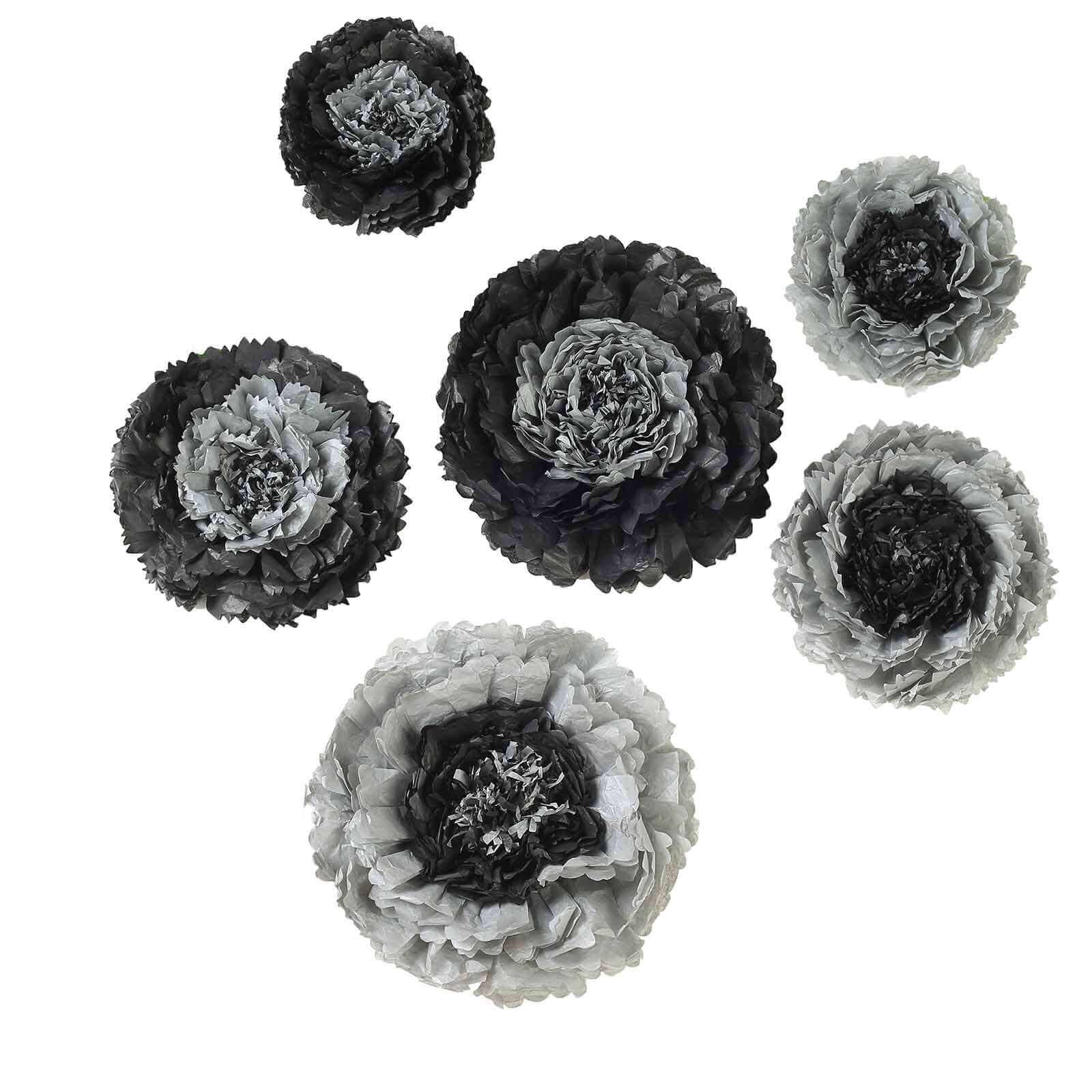 Set of 6 Charcoal Gray Carnation 3D Paper Flowers Wall Decor - 7",9",11"