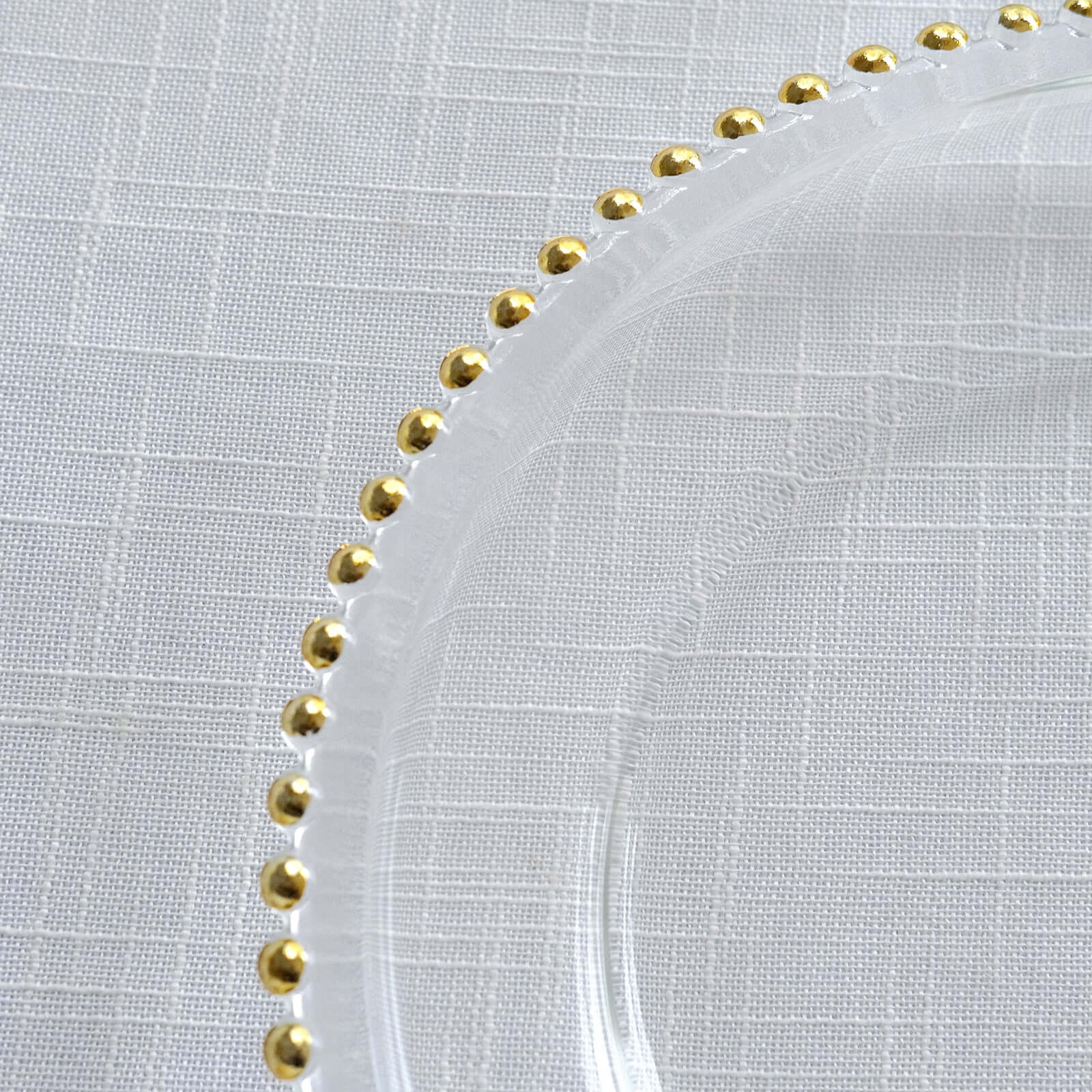8-Pack Glass Round Charger Plates 12" Clear with Gold Beaded Rim, Event Tabletop Decorative Dinner Charger Tableware