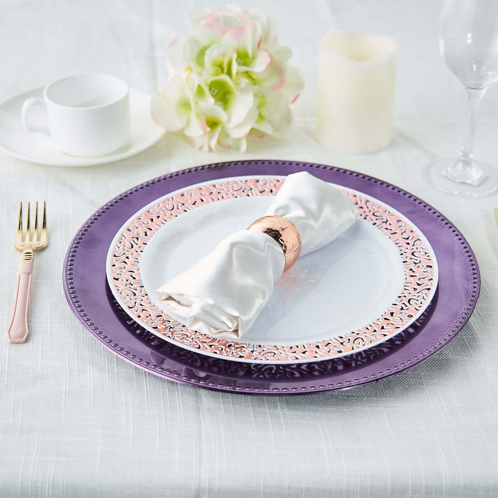 6-Pack Acrylic Round Charger Plates 13" in Purple with Beaded Rim, Dinner Charger Event Tabletop Decor