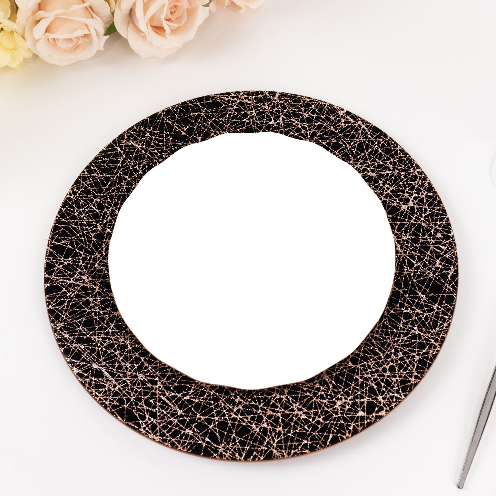 6-Pack Acrylic Round Charger Plates 13" in Black with Gold Glitter Abstract Lines Pattern, Decorative Dinner Party Charger Tableware