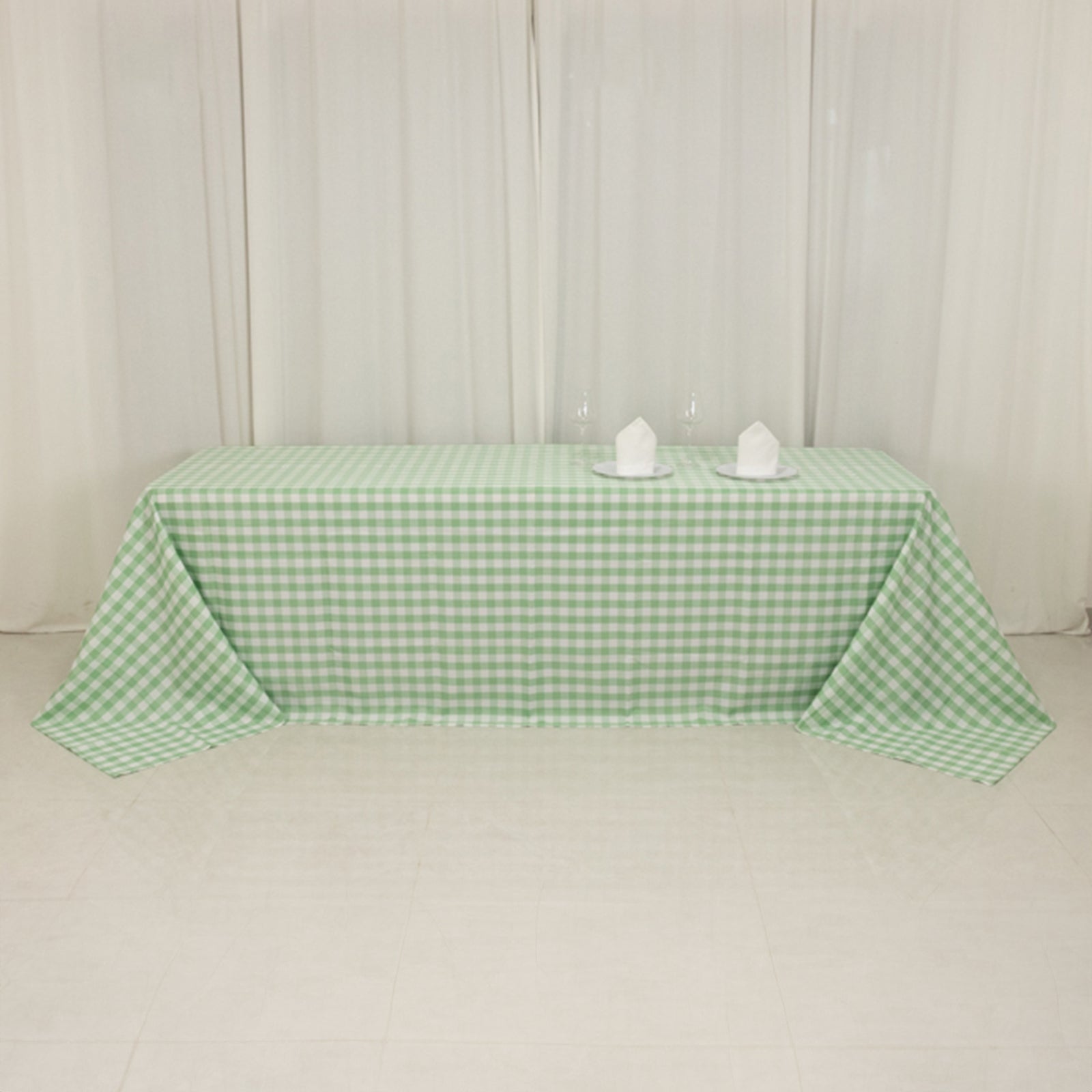 Polyester 90"x156" Rectangle Tablecloth White/Sage Green - Seamless Checkered Buffalo Plaid Table Cover
