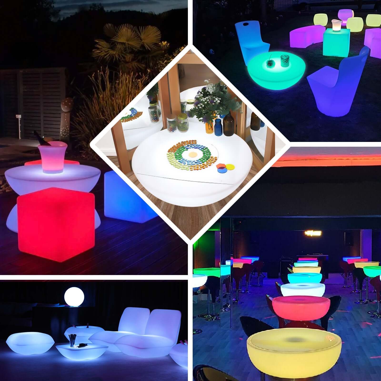 23.5" Color Changing Cordless LED Light Up Half Circle Round Table, Rechargeable Waterproof Illuminated Furniture
