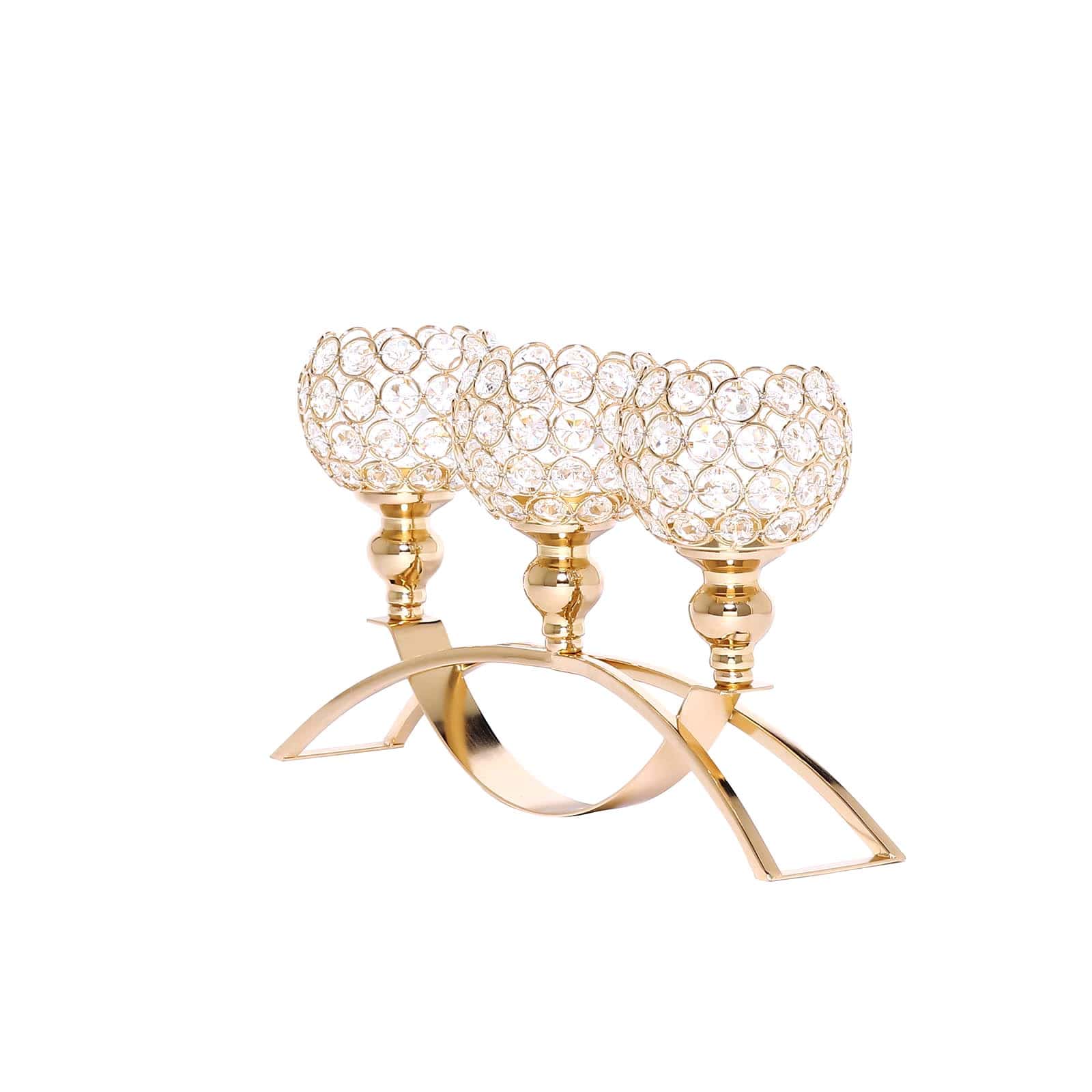 3-Arm Arch Bridge Candelabra Gold with Crystal Beads - Chic Table Centerpiece for Events 16"