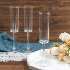 6-Pack Plastic Wine Mimosa Goblets Clear Cylindrical Shape - Reusable Champagne Flute Glasses 9.5" Tall 6oz