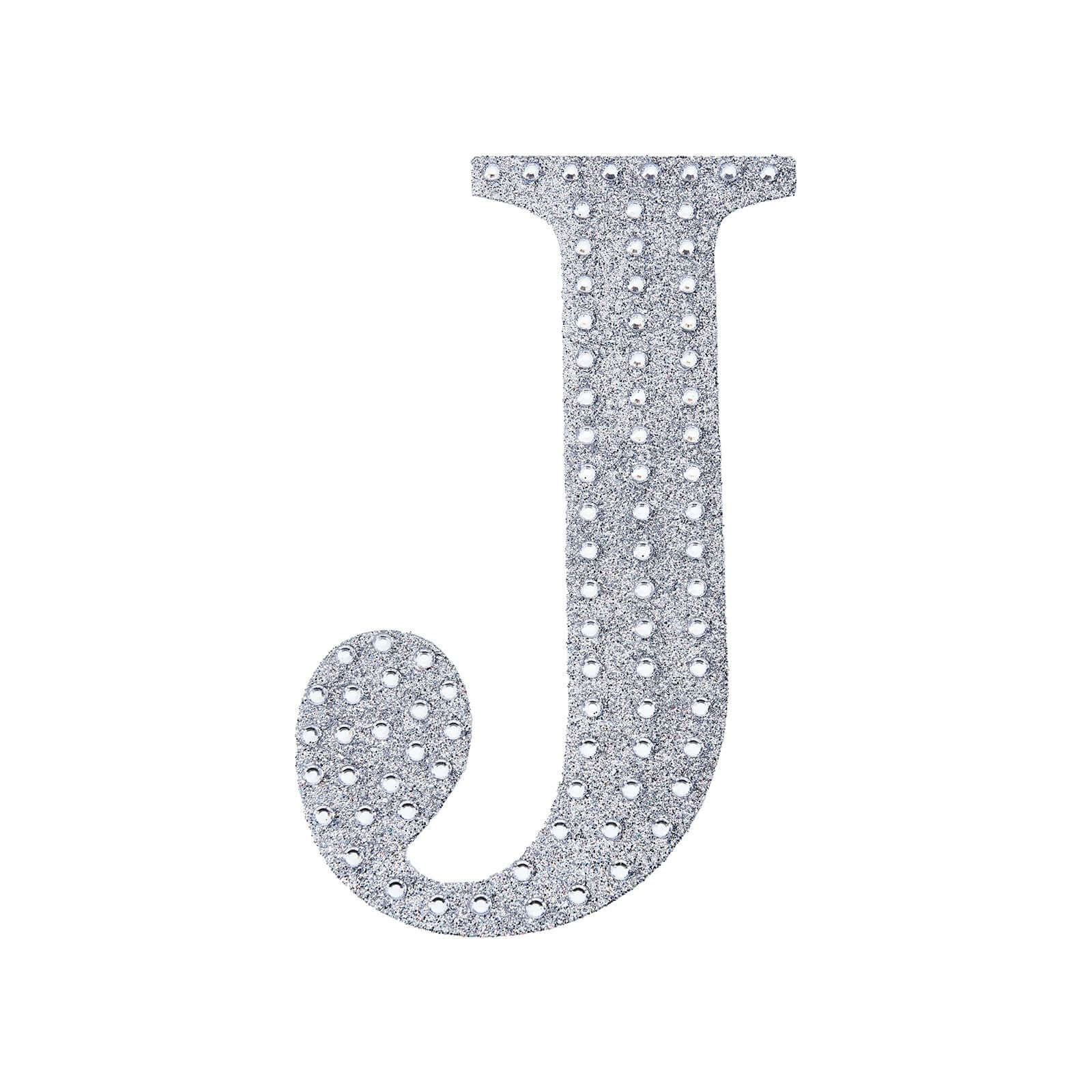 Decorative Rhinestone Alphabet "J" Letter Stickers, Glitter Adhesive Craft Letters Silver DIY Sparkle Embellishments 8"