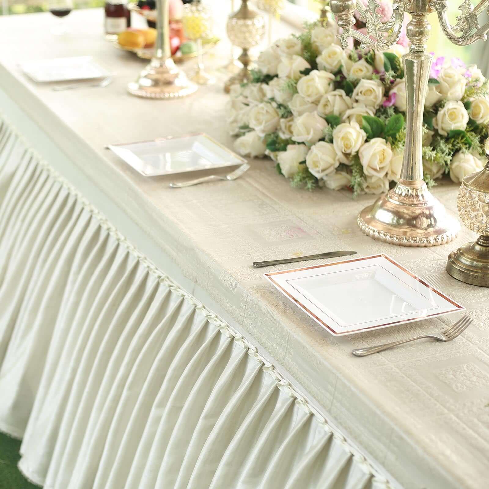 10-Pack Plastic Dinner Plates White Square with Rose Gold Trim - Lightweight Disposable Plates for Events 10"