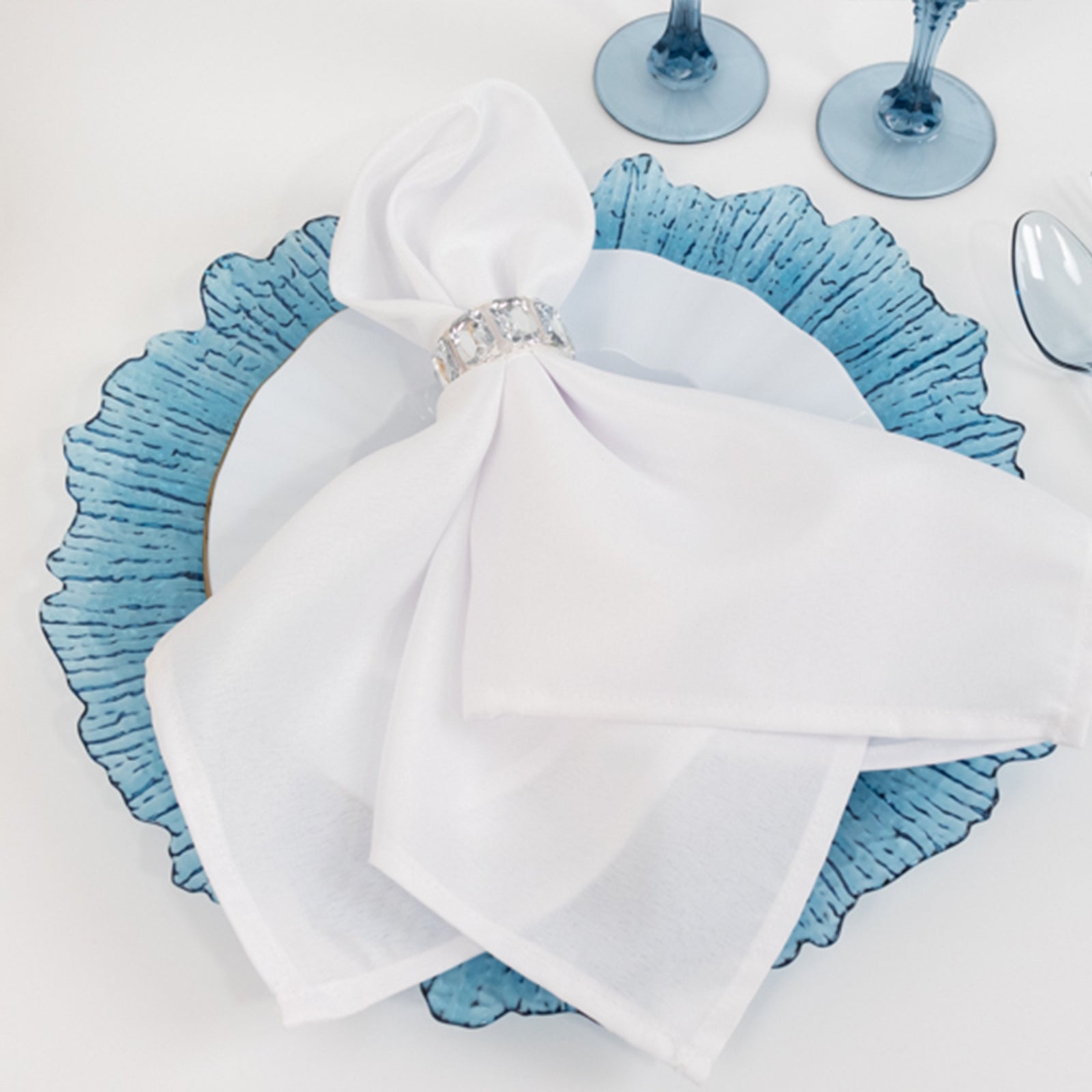 6-Pack Acrylic Plastic Round Charger Plates 13" in Transparent Dusty Blue with Reef Design, Dinner Charger Tableware