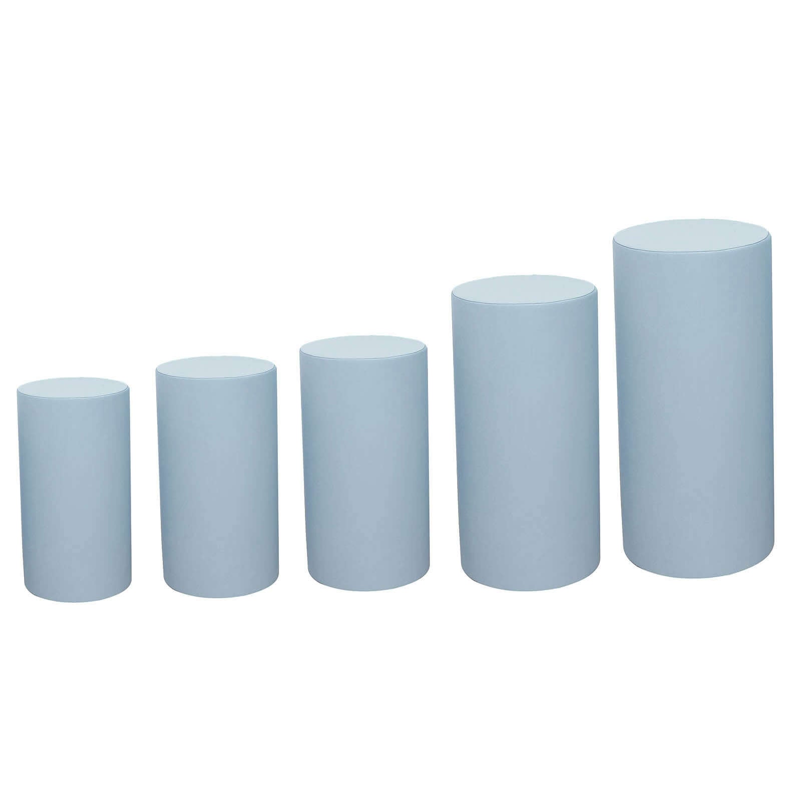 Set of 5 Dusty Blue Spandex Cylinder Pedestal Stand Covers, Stretchable Pillar Prop Covers - 160 GSM