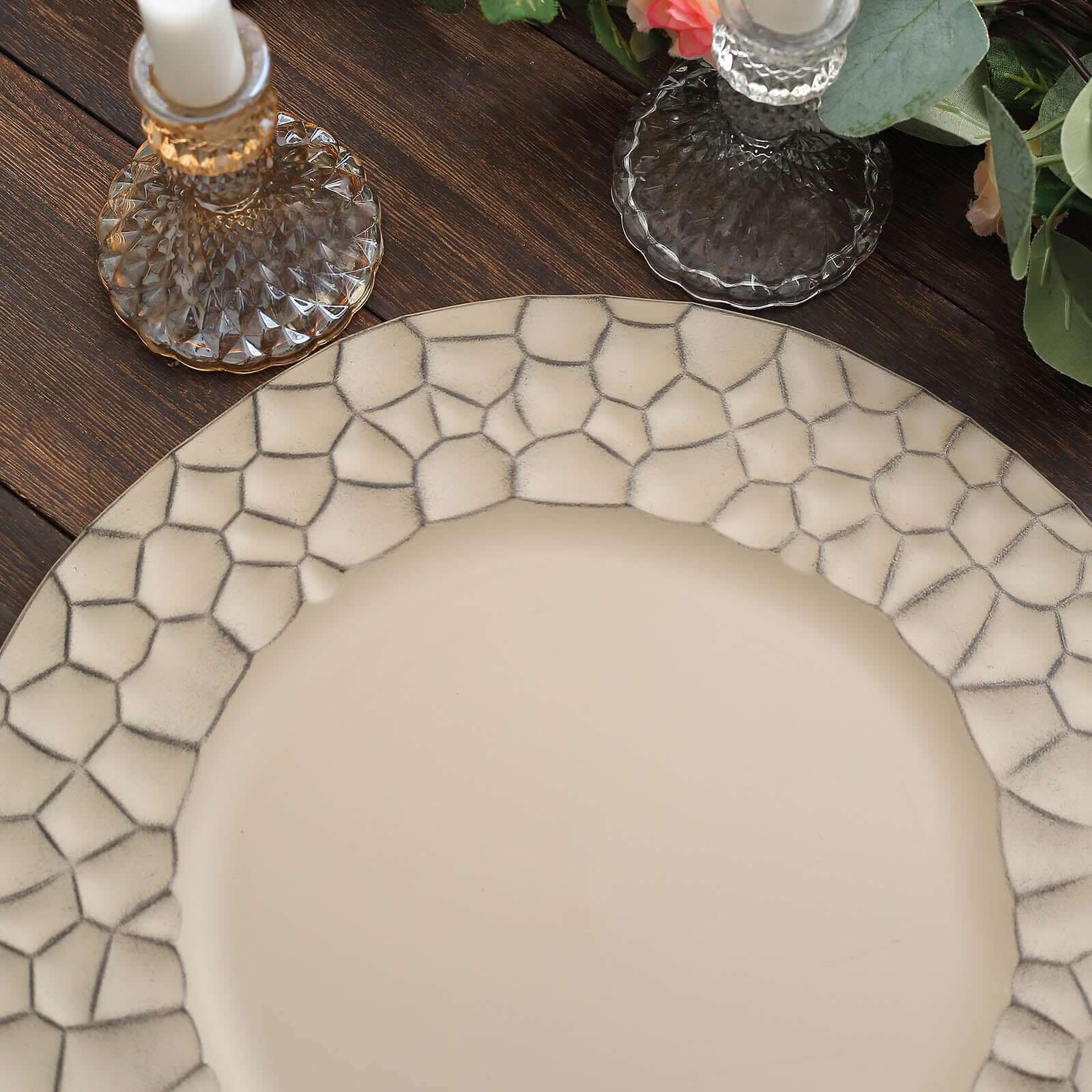 6-Pack Round Charger Plates 13" in Taupe with Hammered Rim, Matte Finish Modern Dinner Charger Tableware