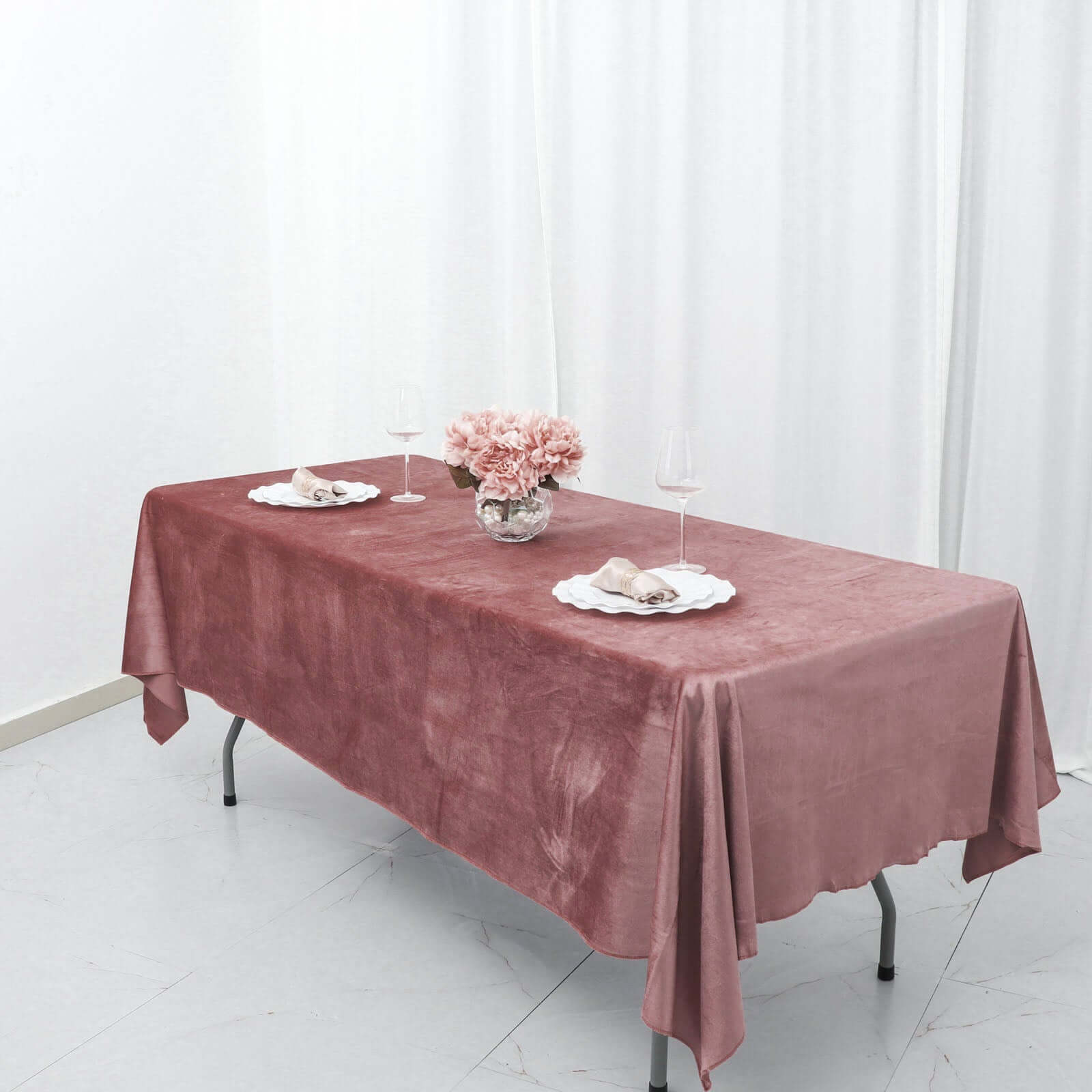 Premium Velvet 60"x102" Rectangle Tablecloth Dusty Rose - Reusable & Soft Table Cover