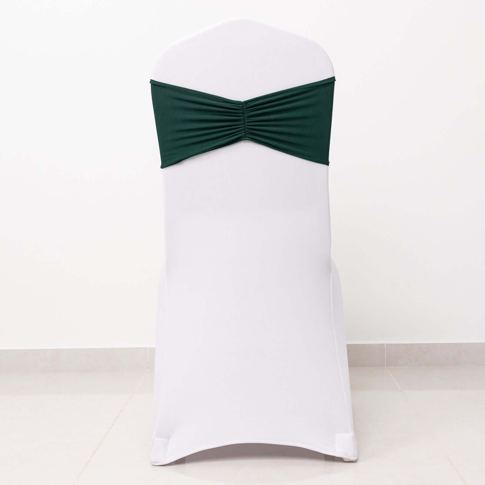 5 Pack Spandex Chair Sashes Hunter Emerald Green Ruffled Style - Wide Easy to Use Stretch Chair Bands 8"x13"