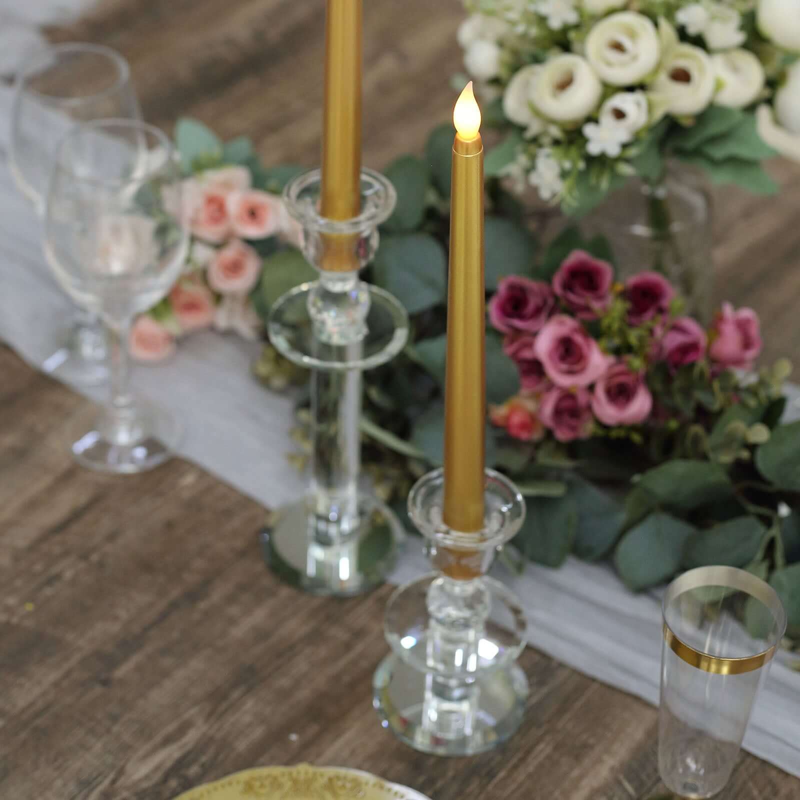 3-Pack LED Decorative Lighting Warm Flickering Gold - Flameless Taper Candles 11"