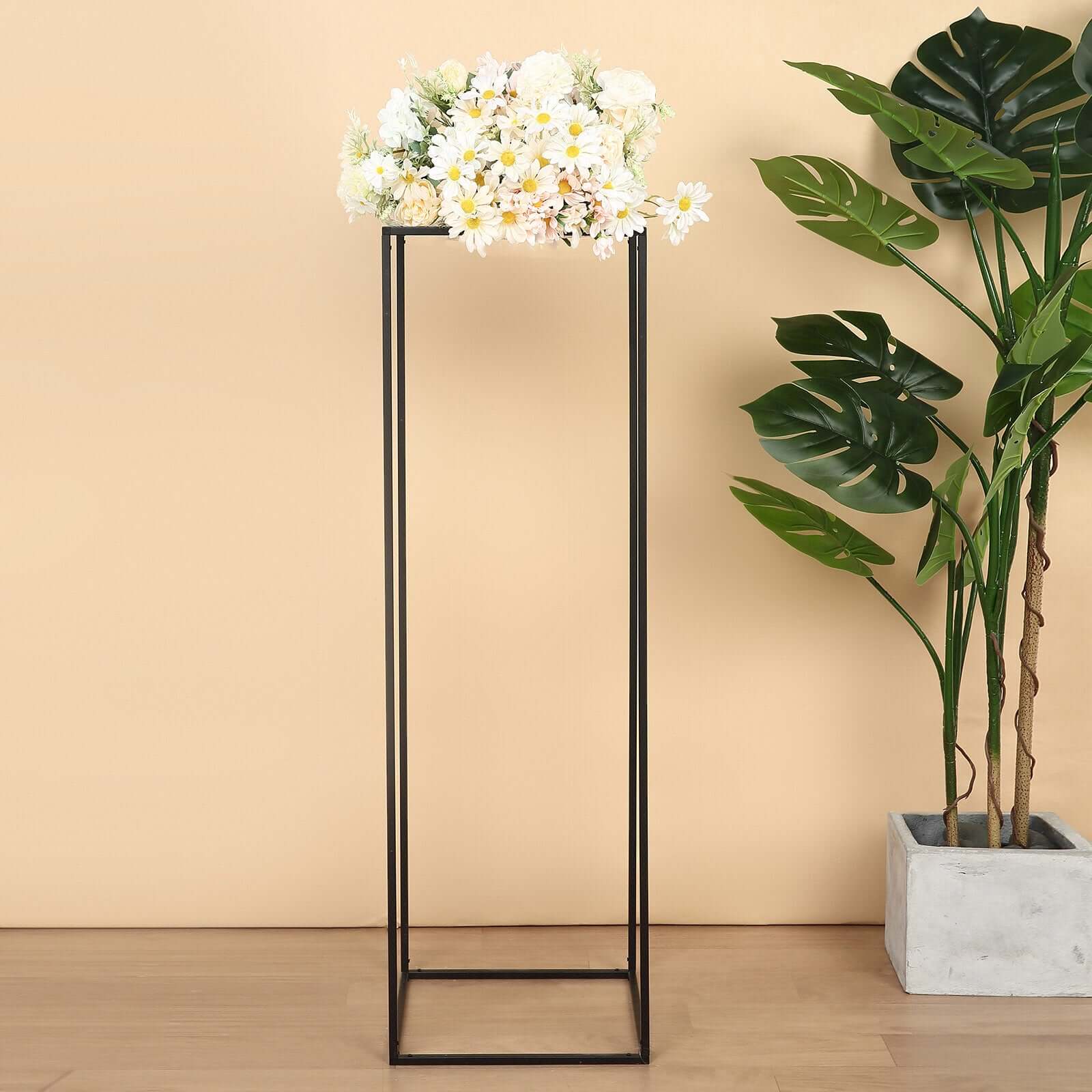 2-Pack Wedding Flower Stand Matte Black Metal Geometric Column Frame Rectangular - Versatile Floral Pedestal for Sophisticated Arrangements 40"