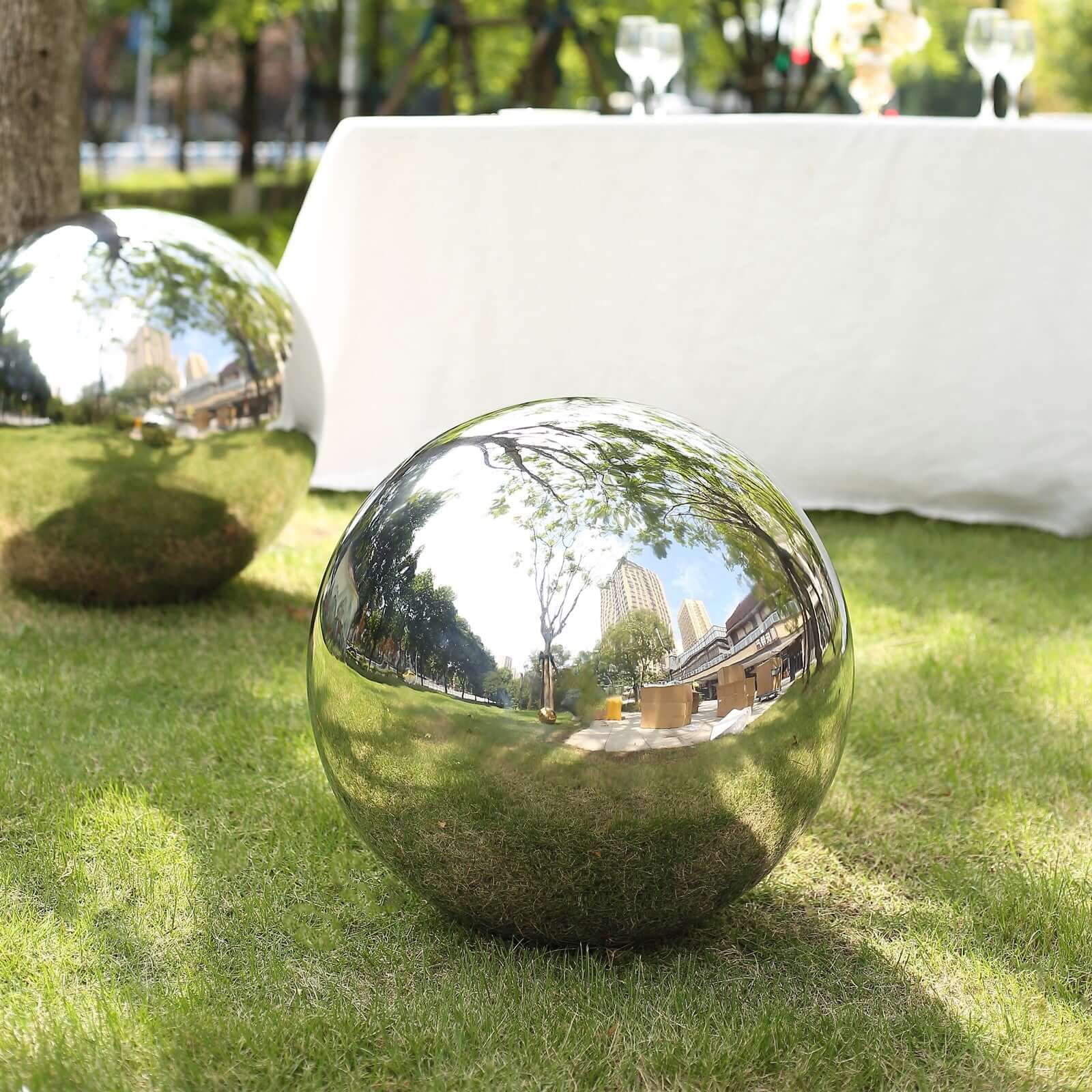 Gazing Globe Mirror Ball Reflective Hollow Stainless Steel Silver Sphere - Decorative Garden Accent Piece 20"