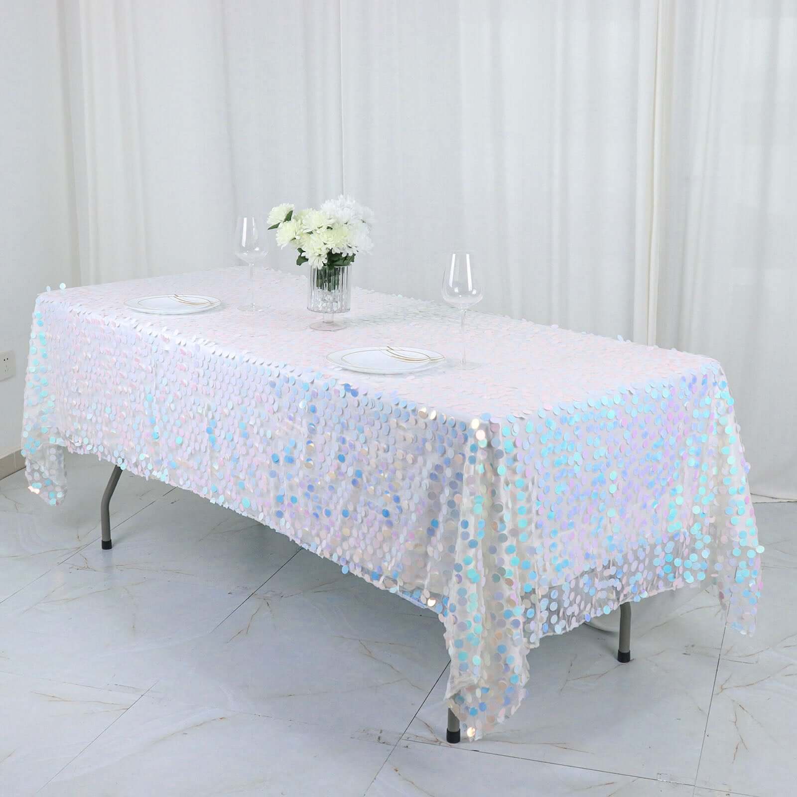 Sequin 60"x102" Rectangle Tablecloth Iridescent Blue - Big Payette Design for Modern Gatherings