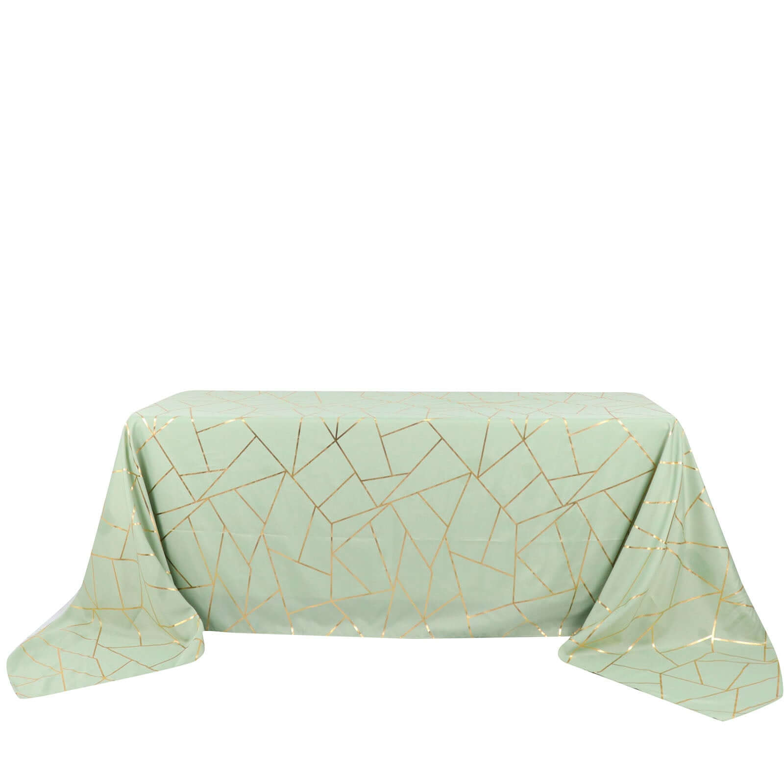 Polyester 90"x156" Rectangle Tablecloth Sage Green Seamless with Gold Foil Geometric Pattern - Wrinkle-Resistant Seamless Table Cover for Sophisticated Events
