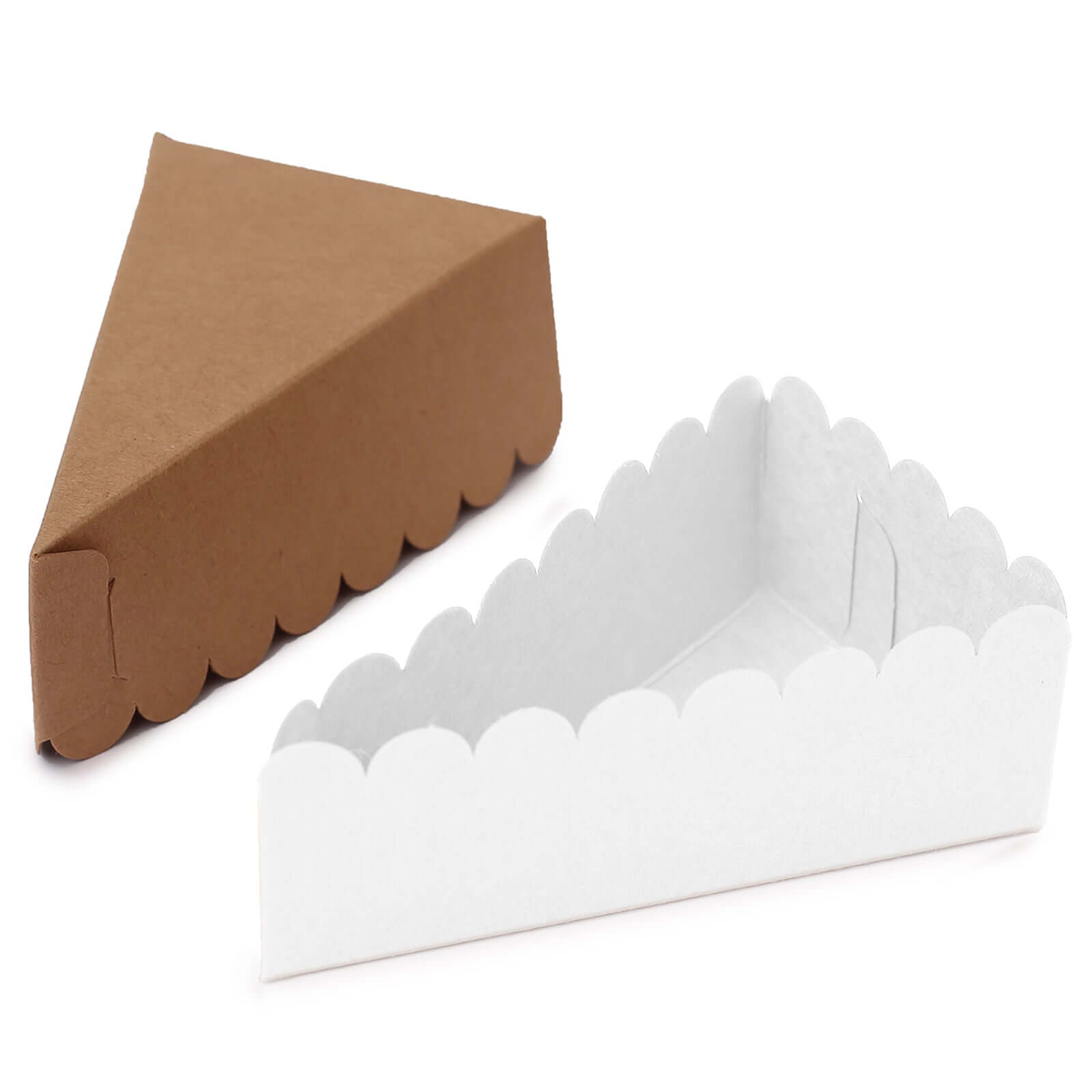 10-Pack Cardstock Triangle Cake Slice Boxes Natural with Scalloped Top - Decorative Takeaway Dessert Containers for Pie Snacks & Party Favors 5"x3"