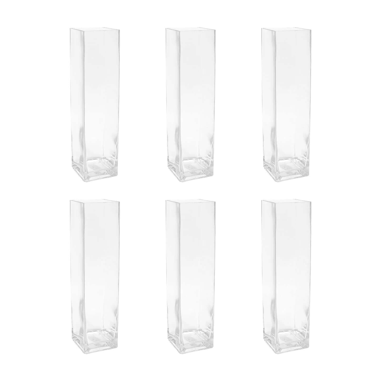 6-Pack Glass Cylinder Vases Square Clear - Durable Heavy Duty Floral Centerpieces for Weddings 16"