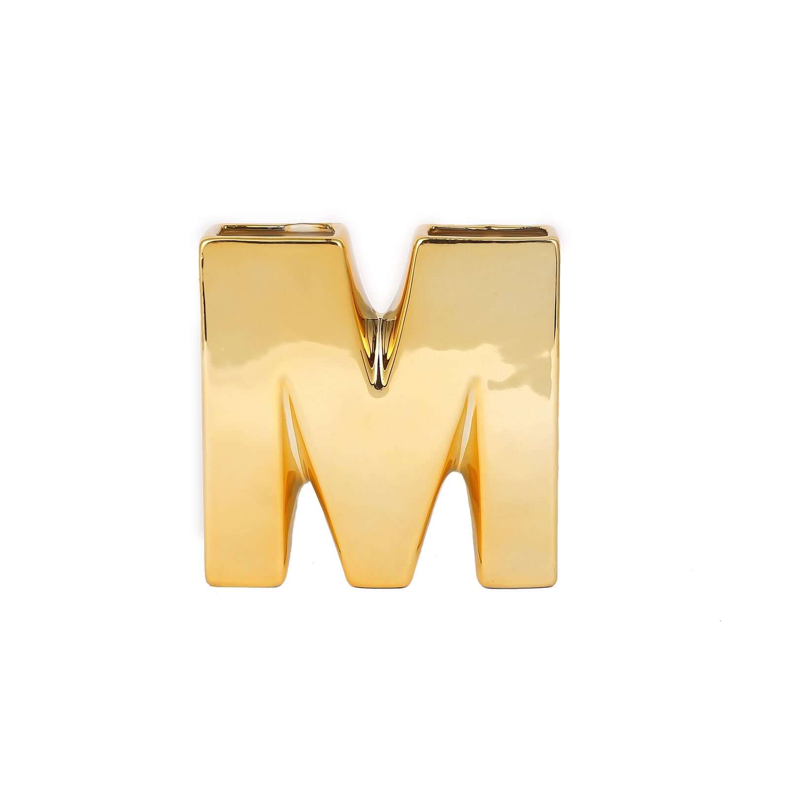 Shiny Ceramic Vase Letter "M" Gold Plated - Chic Bud Planter Pot for Events & Decor 6"