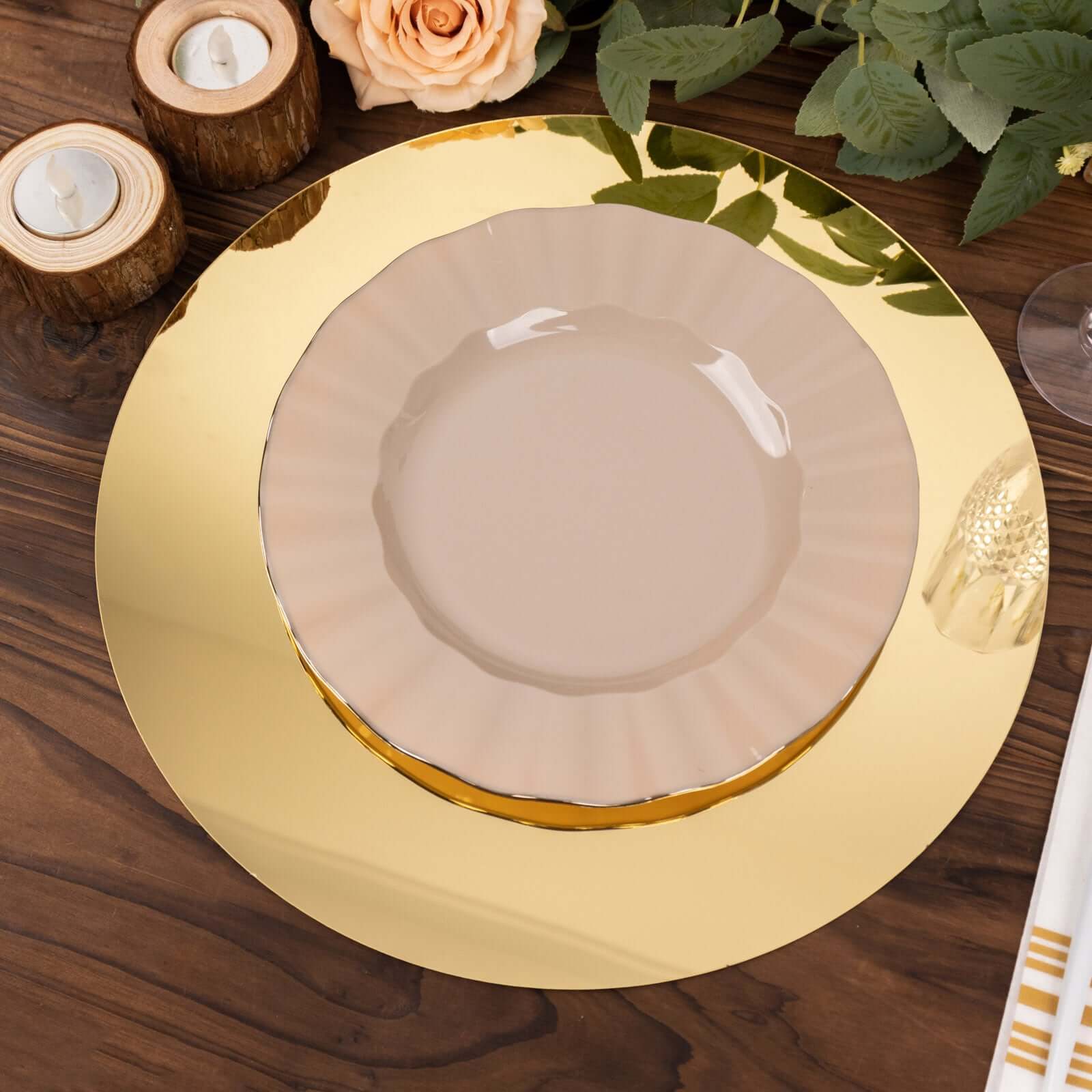10-Pack Dining Plate Chargers Decorative Acrylic Mirror Gold Round - Lightweight Event Display 13"