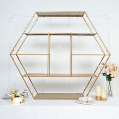 Metal Hexagonal Cake Dessert Display Stand Gold for Balloons Floral Installations & Event Decor 4ft