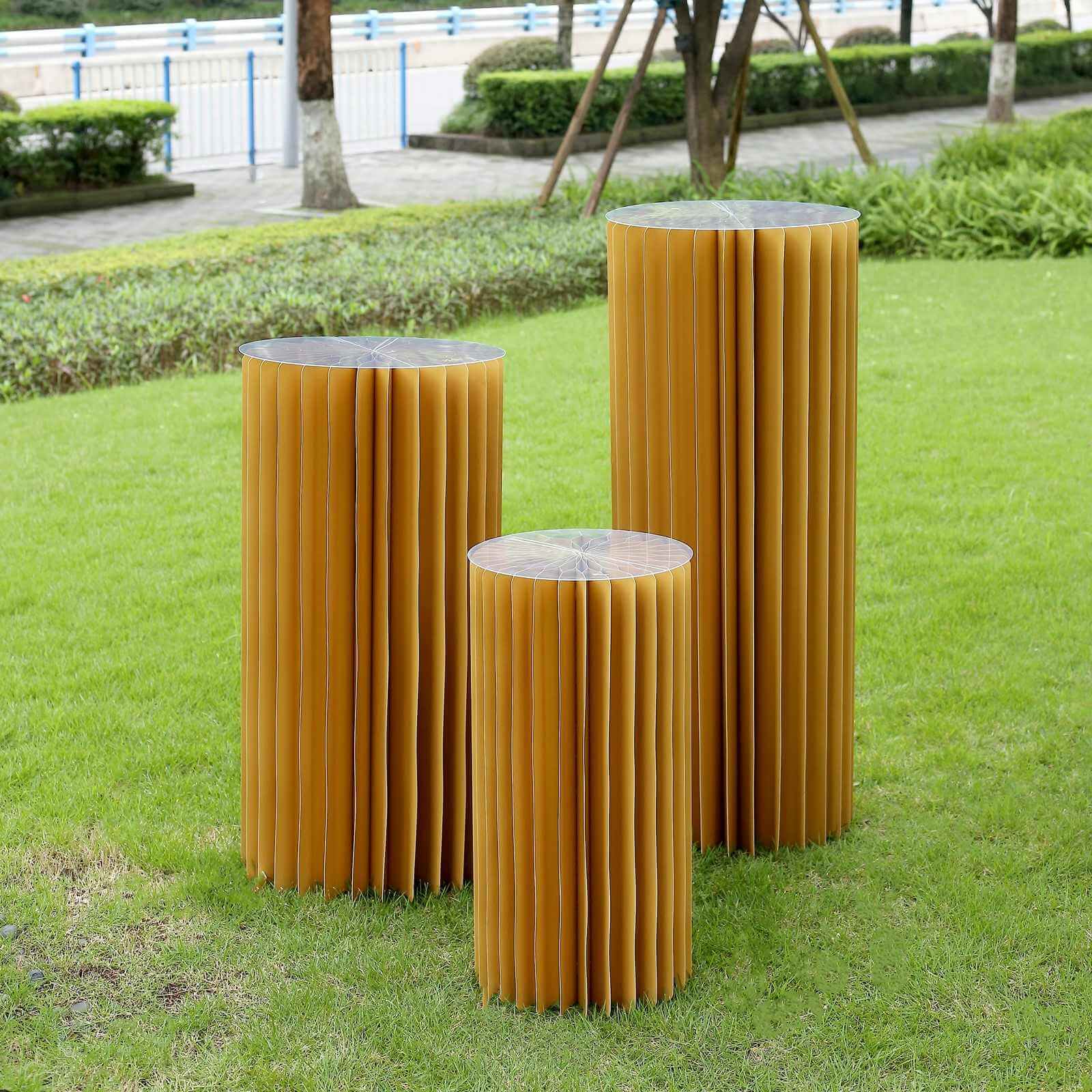 40" Gold Cylinder Display Column Stand, Pillar Pedestal Stand With Top Plate