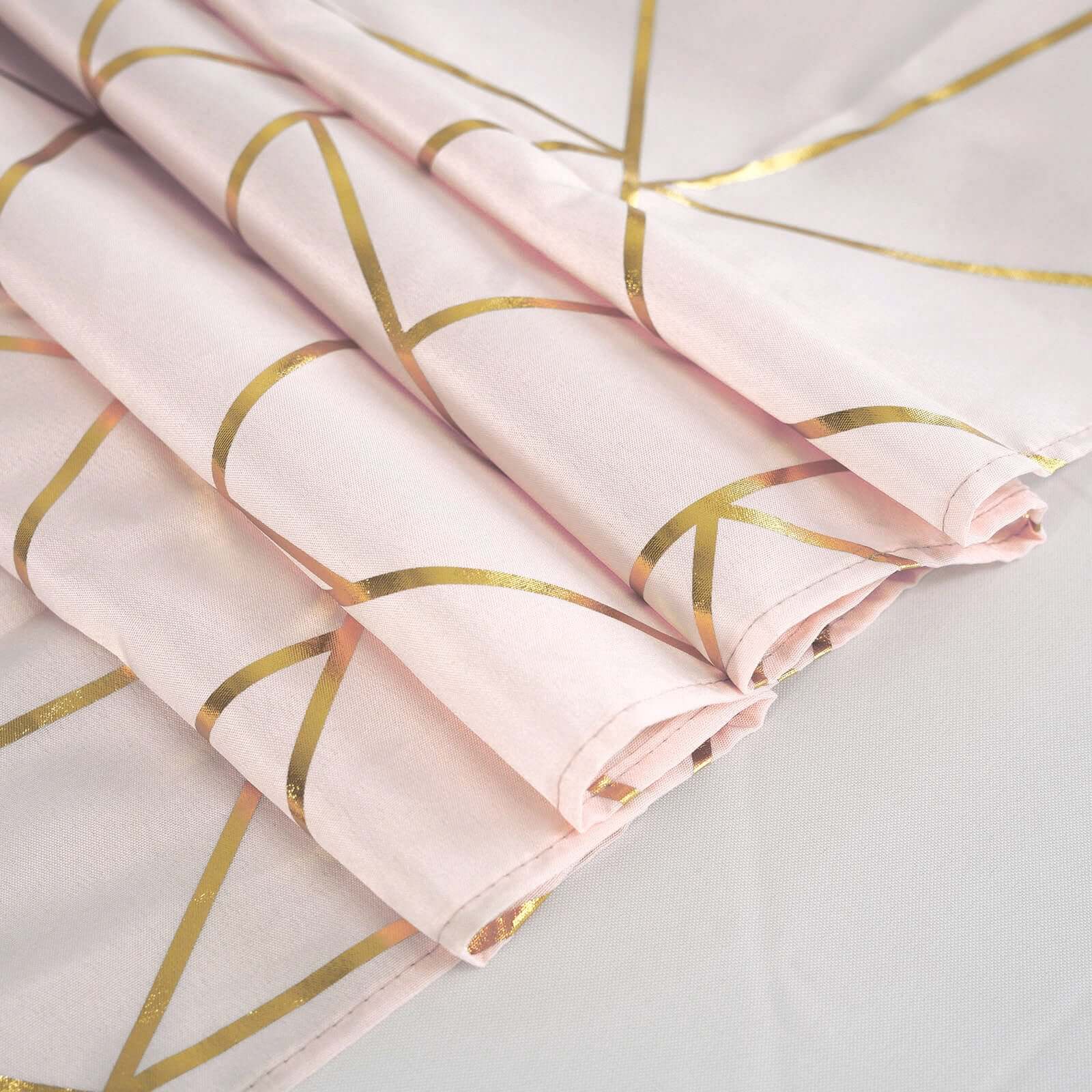 Polyester 54"x54" Square Tablecloth Blush with Gold Foil Geometric Pattern - Wrinkle-Resistant & Durable Table Cover