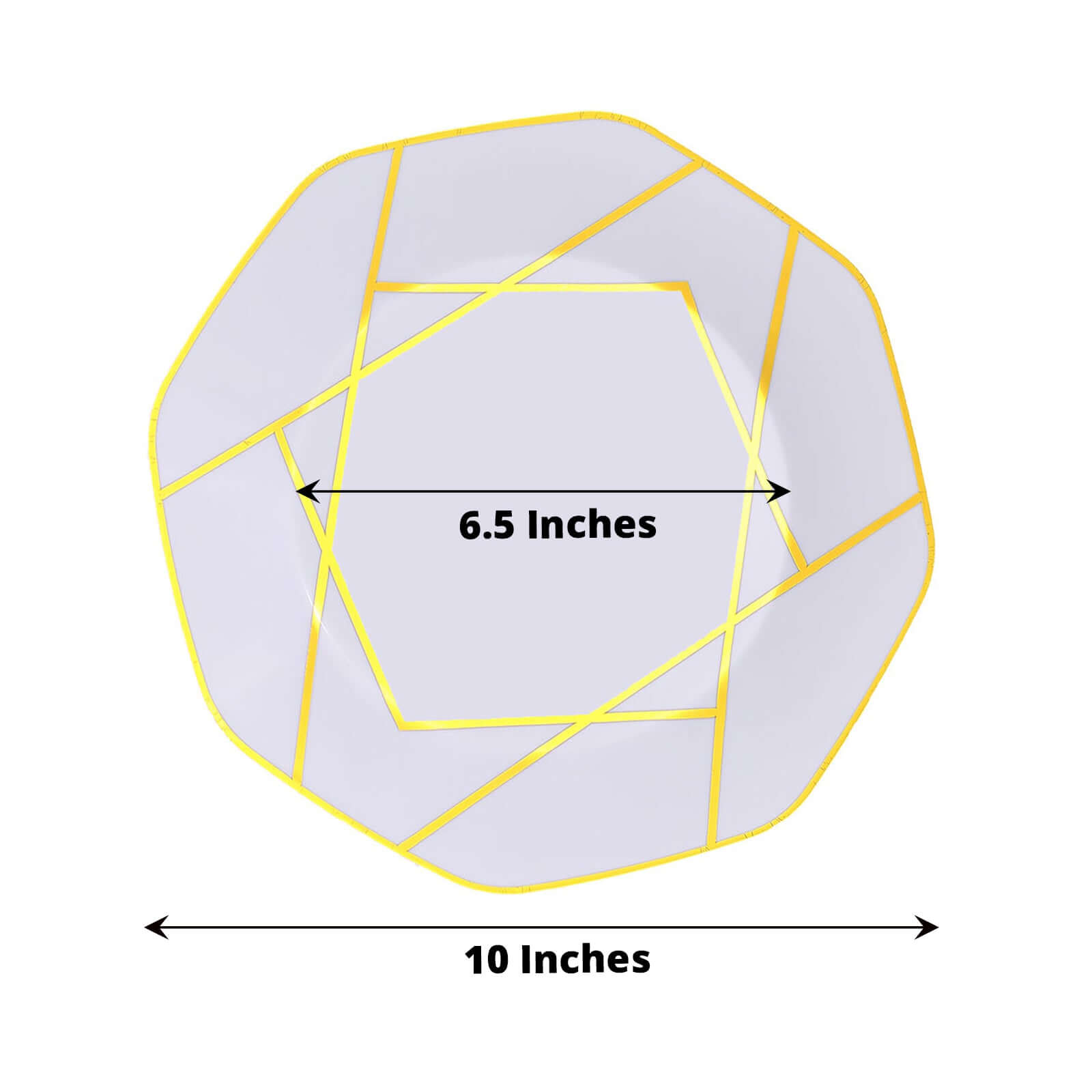 10-Pack Plastic 10" Octagon Dinner Plates in White - Modern Disposable Party Plates with Gold Geometric Design for Special Occasions & Celebrations