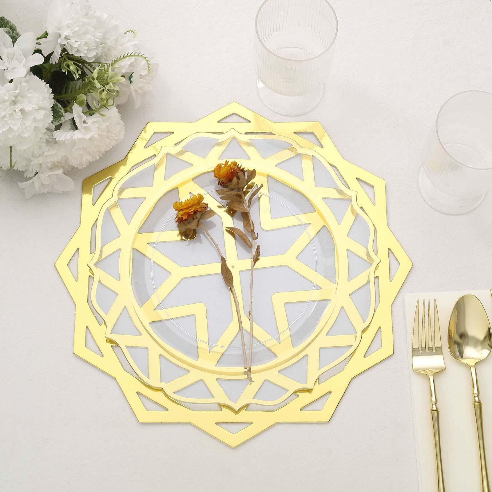 6-Pack Disposable Table Placemats in Metallic Gold Laser Cut Geometric Star Design - 700GSM Cardboard Placemats for Glamorous Table Settings 13"