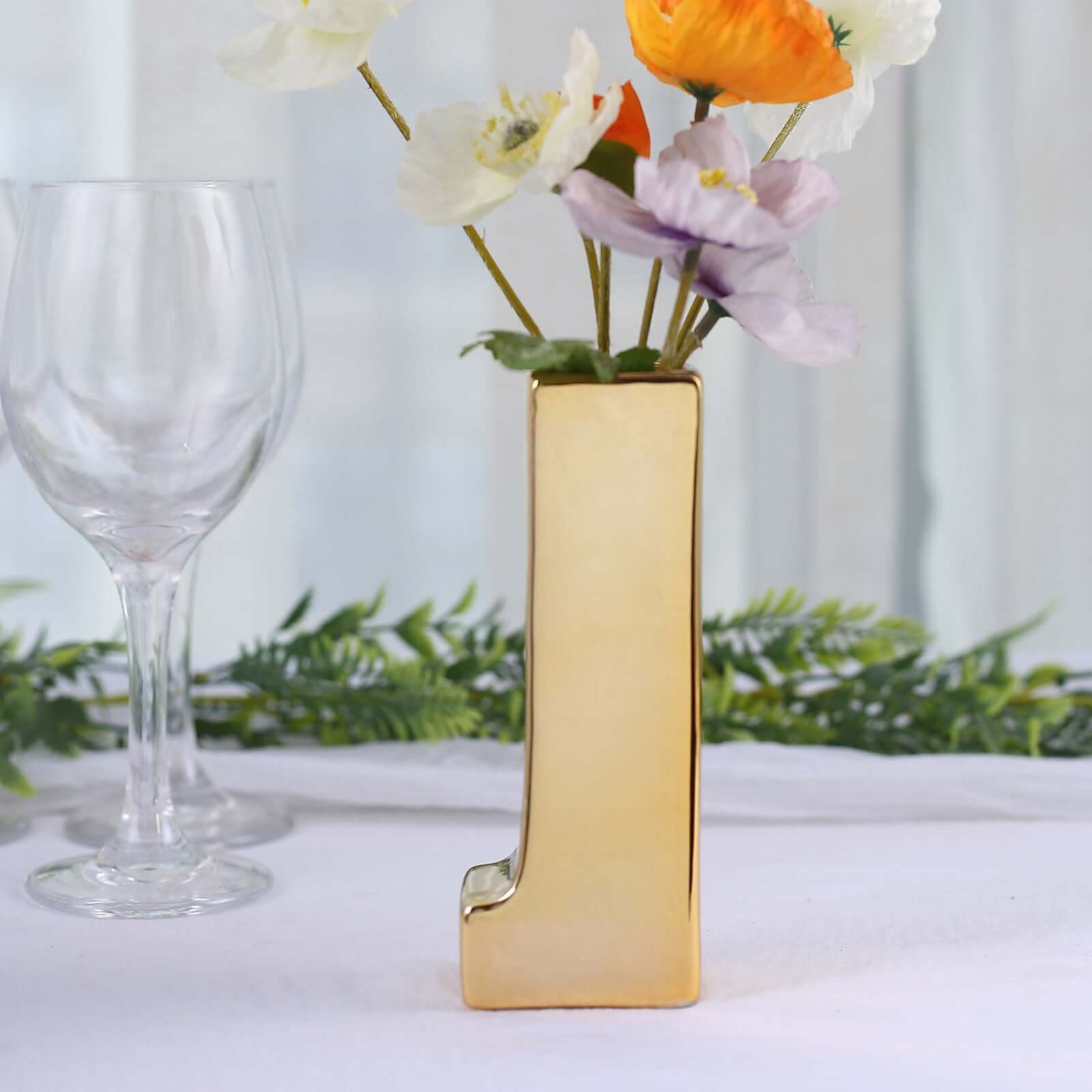 Shiny Ceramic Vase Letter "J" Gold Plated - Chic Bud Planter Pot for Events & Decor 6"
