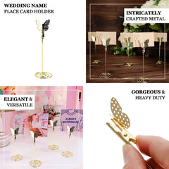 5-Pack Metal Place Card Holders Gold - Modern Table Number Stands with Whimsical Butterfly Clips & Spiral Base for Signs Memos Photos Menus 5"