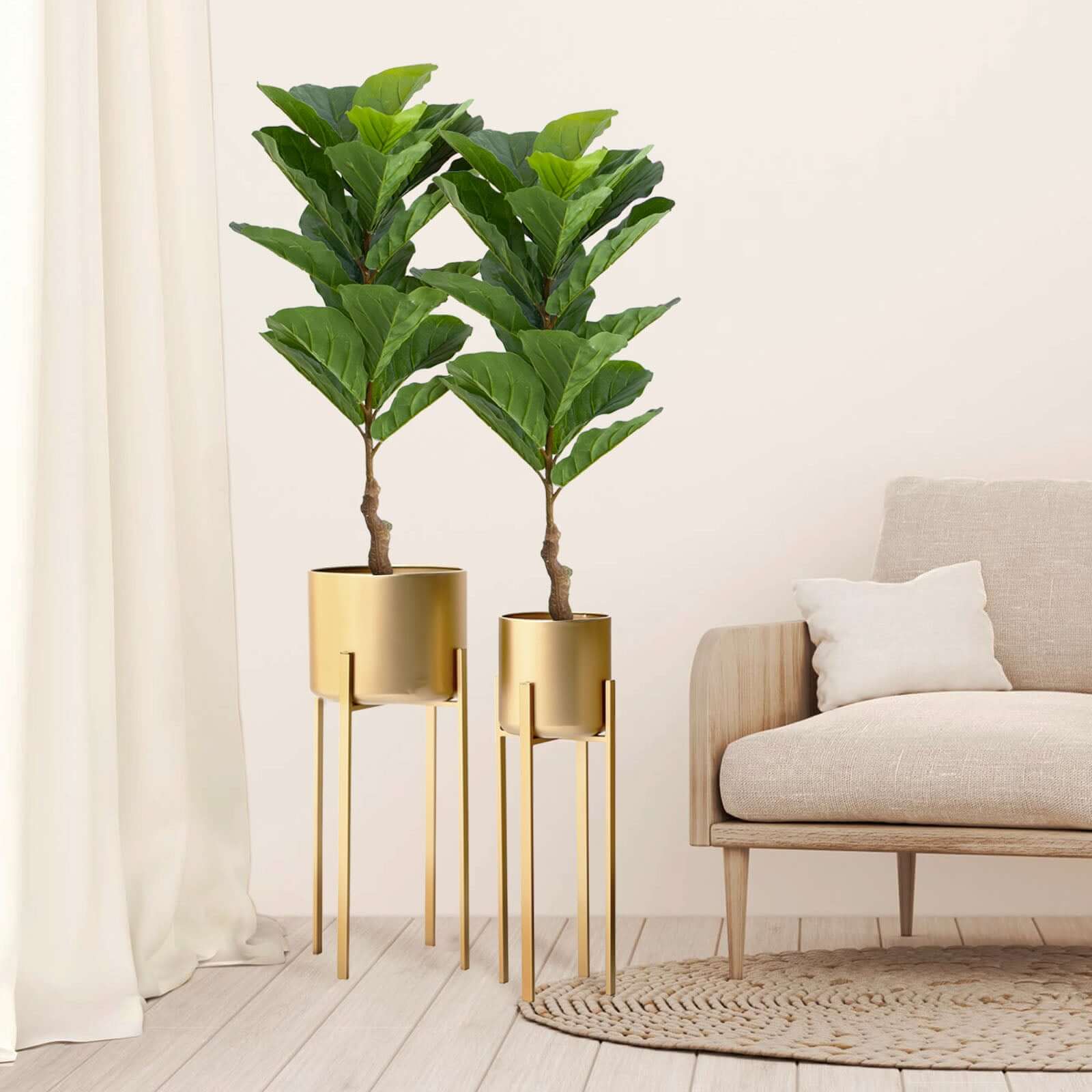 2 Pack 3ft Artificial Fiddle Leaf Fig Tree Potted Indoor Planter