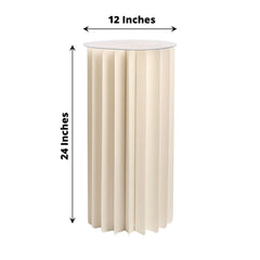 24" Ivory Cylinder Display Column Stand, Pillar Pedestal Stand With Top Plate