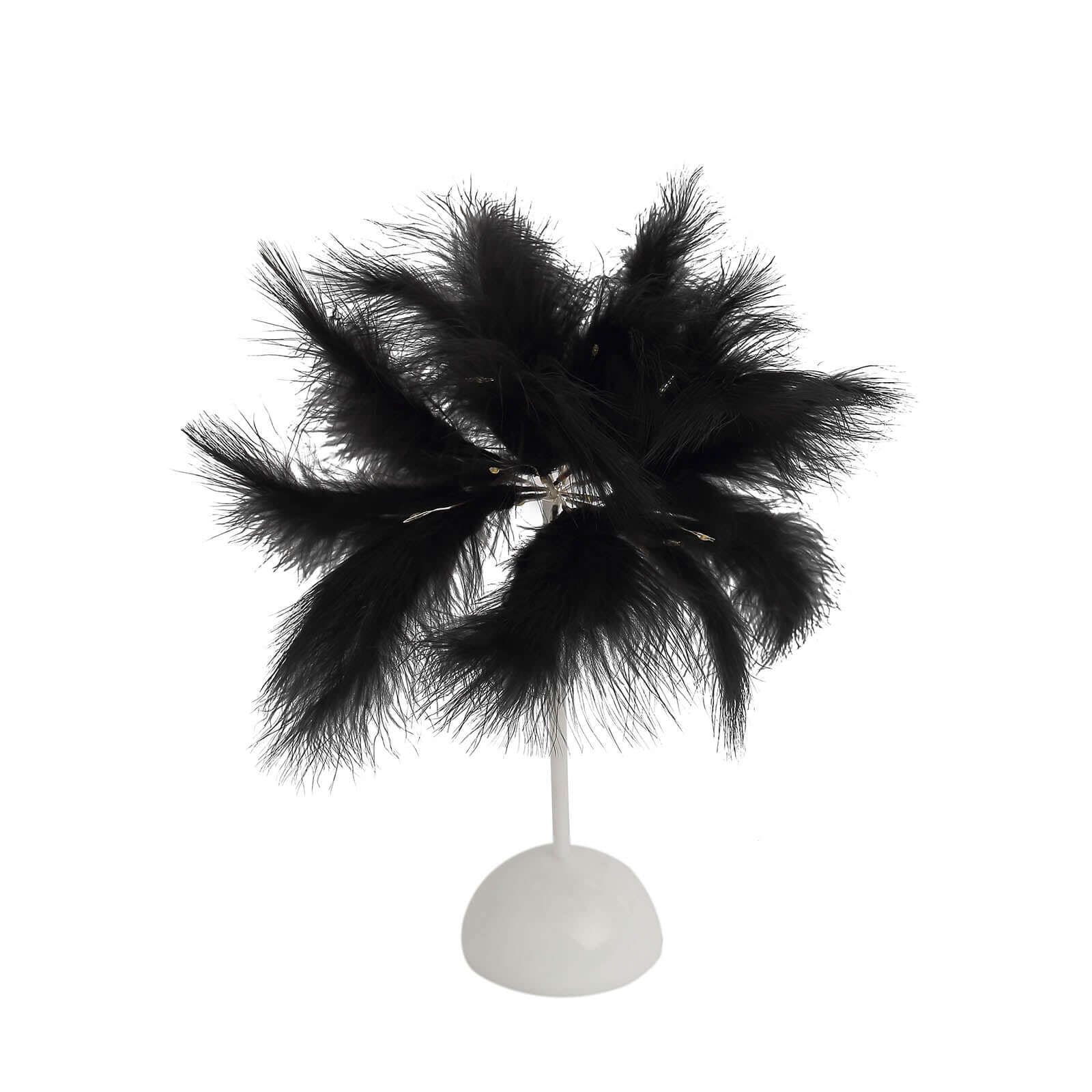 Table Lamp Feather Design Black LED Battery Operated - Cordless Wedding Centerpiece 15"
