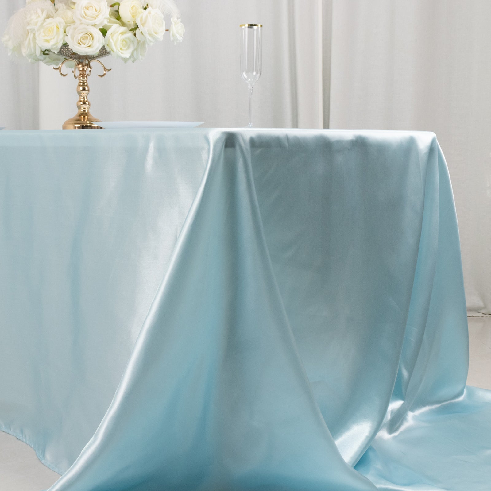 Satin Rectangular 90"x156" Tablecloth Light Blue - Seamless Table Cover