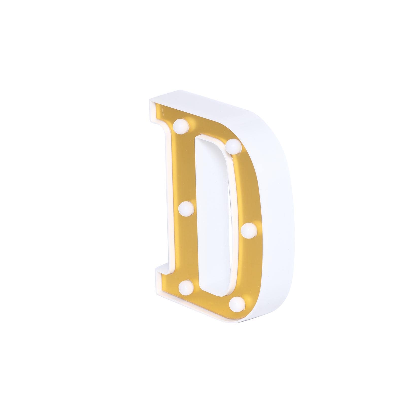 3D Marquee Letter "D" Warm White 6 LED Lights Gold - Chic Light-Up Decor for Events 6"