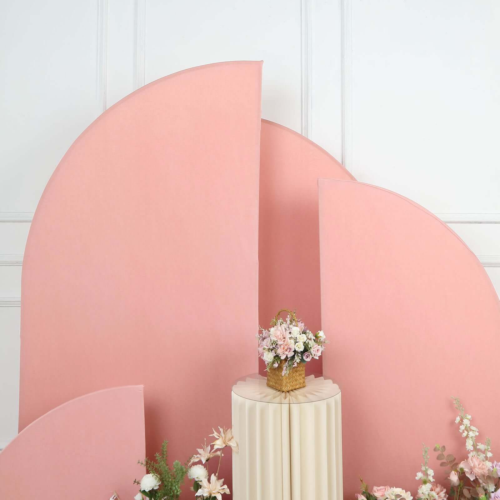 Set of 4 Matte Dusty Rose Spandex Half Moon Chiara Backdrop Stand Covers, Custom Fitted Wedding Arch Covers - 2.5ft,5ft,6ft,7ft