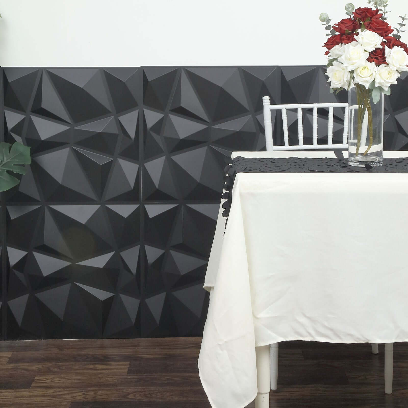 12 Pack 20"x20" Matte Black 3D Texture PVC Diamond Design Wall Tiles, Stick On Waterproof Wall Panels