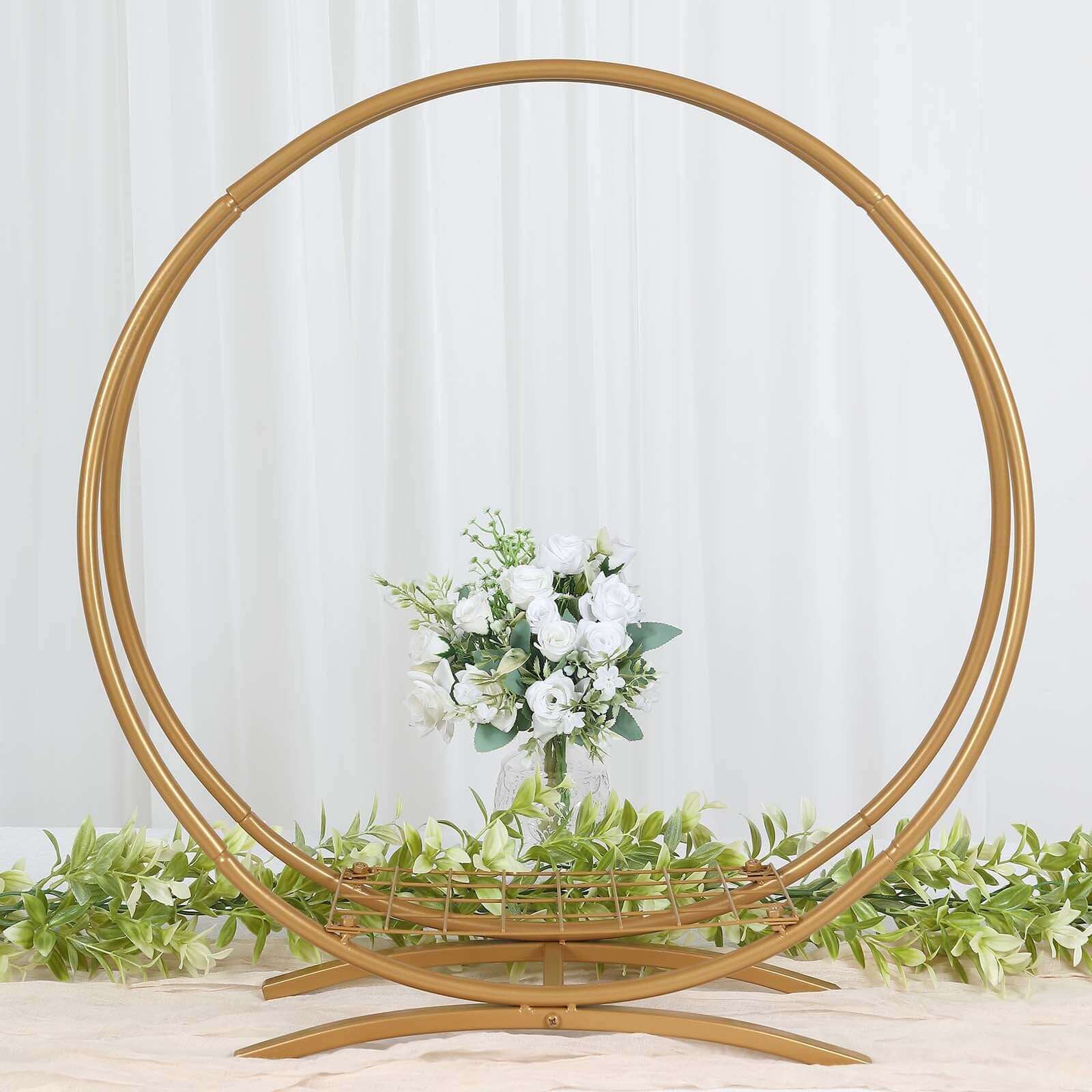 Double Frame Hoop Table Centerpiece Metal Gold - Wedding Cake Display & Flower Stand 24"