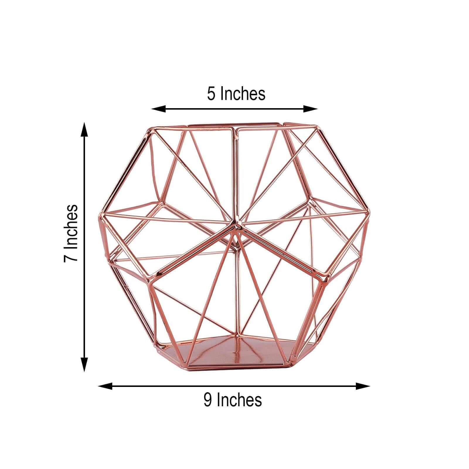 Tealight Candle Holder Rose Gold Metal Pentagon Prism Geometric Open Frame - Flower Stand 7"