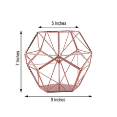 Tealight Candle Holder Rose Gold Metal Pentagon Prism Geometric Open Frame - Flower Stand 7"