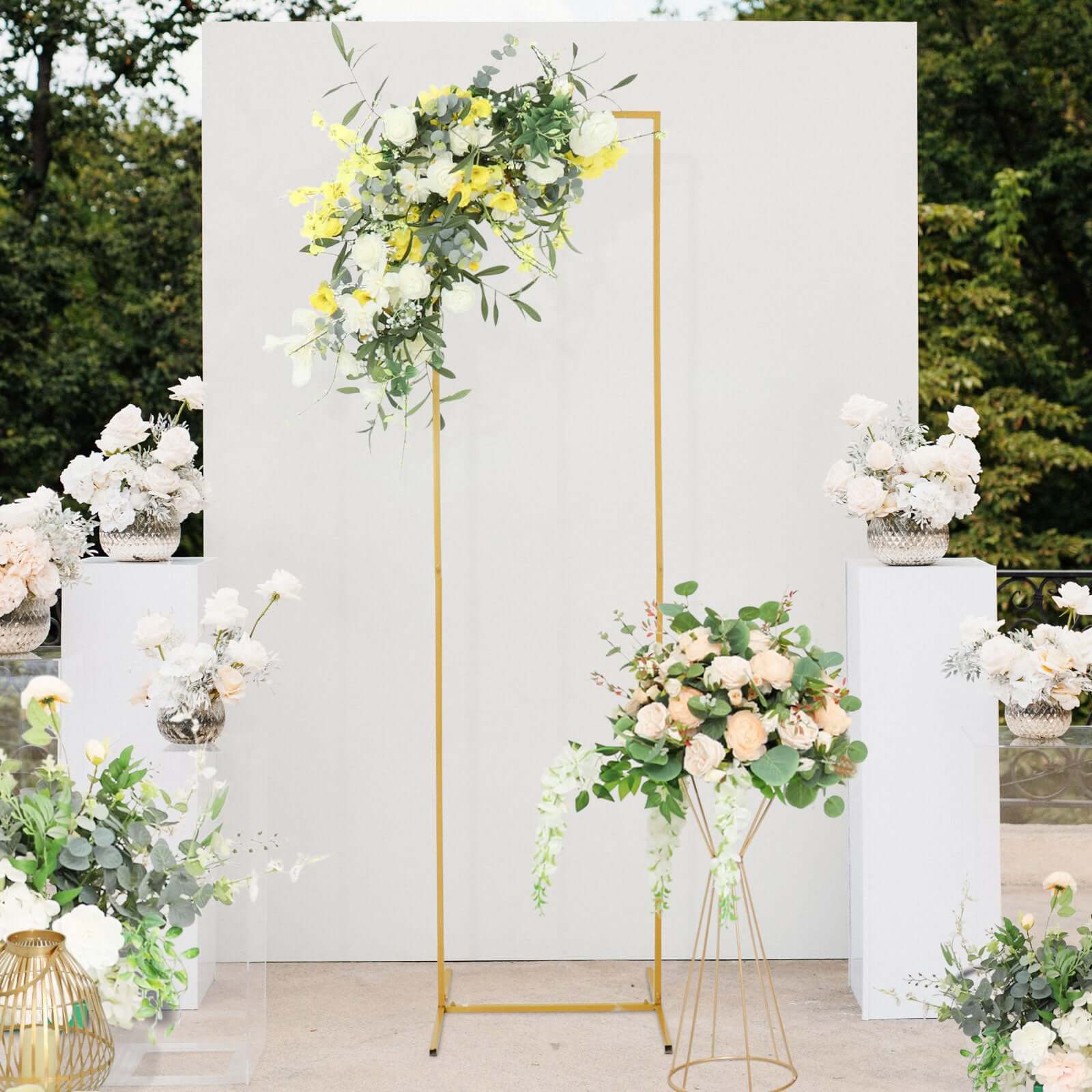 Wedding Arch Slim Gold Metal Rectangular Design Backdrop Stand - Floral Display Frame 6.5ft