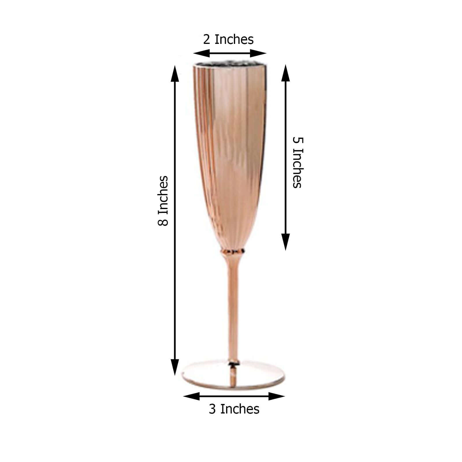 6-Pack Plastic Champagne Flutes in Metallic Rose Gold - Classy Disposable Champagne Glasses for Toasting & Cocktail Parties 5oz