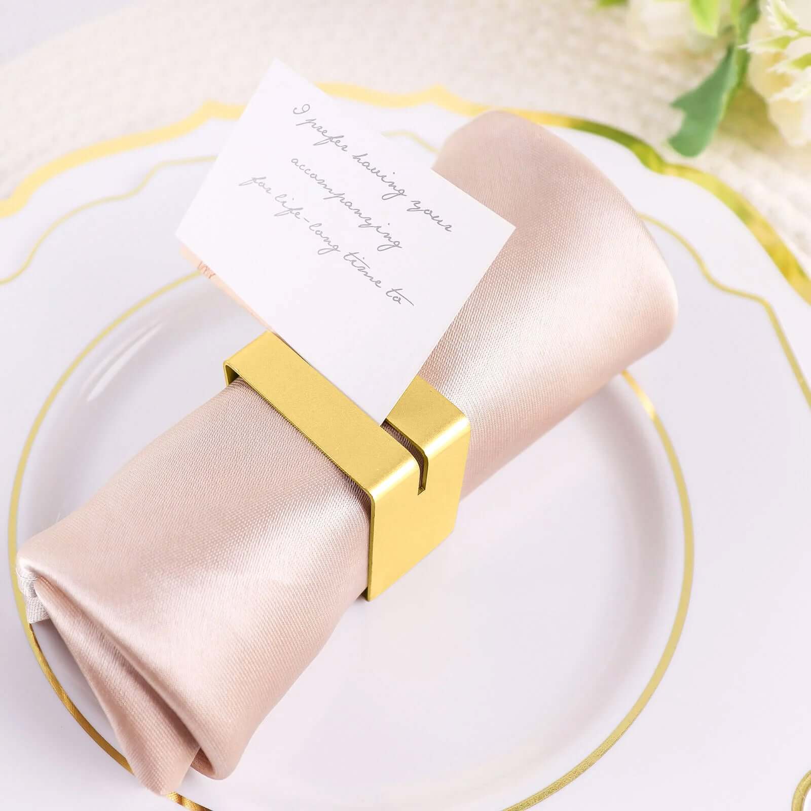4 Pack Matte Gold Metal Square Napkin Rings with Place Card Holder, Modern Design Multipurpose Napkins Rings
