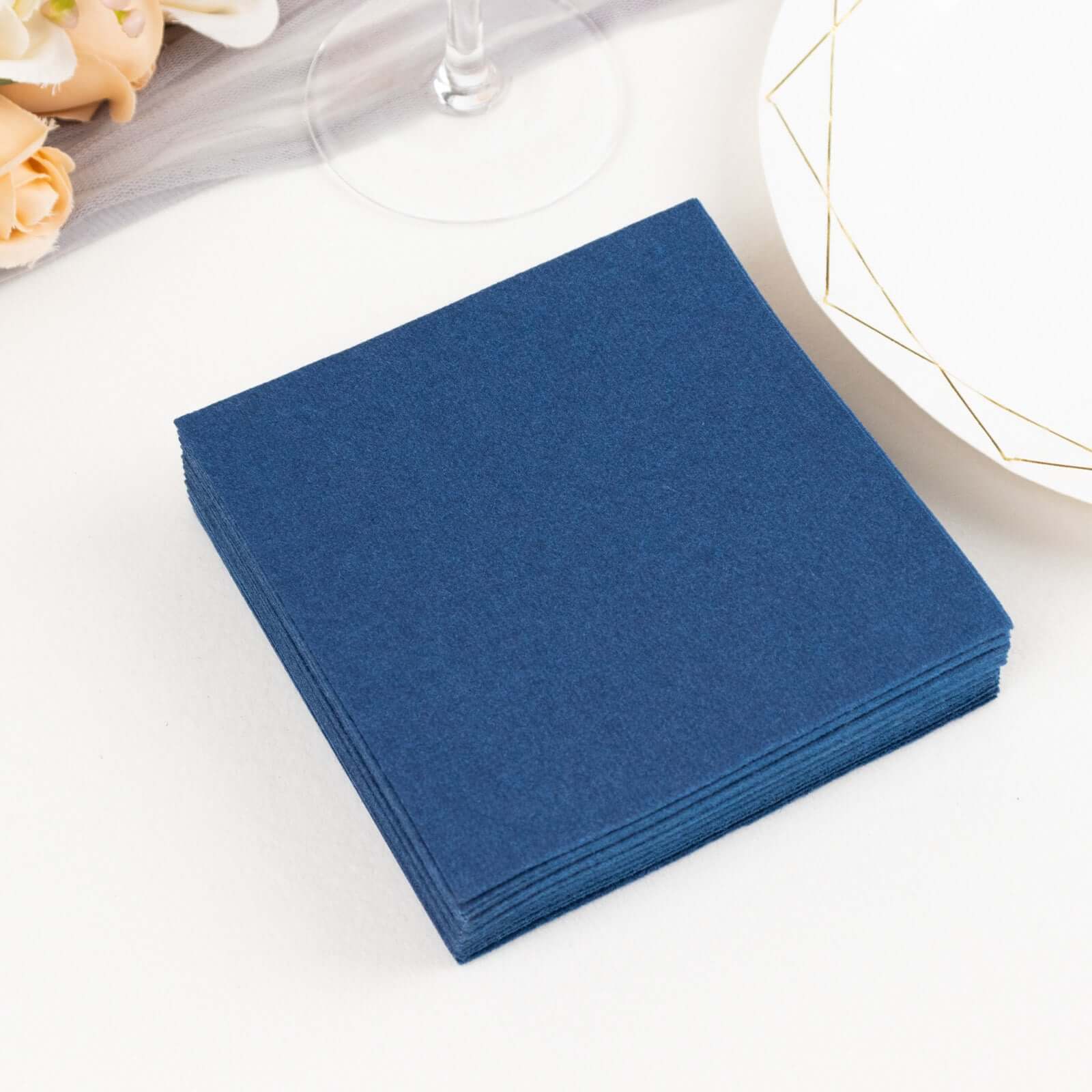 20 Pack Linen-Like Paper 5"x5" Napkins Navy Blue - Highly Absorbent Airlaid Napkins