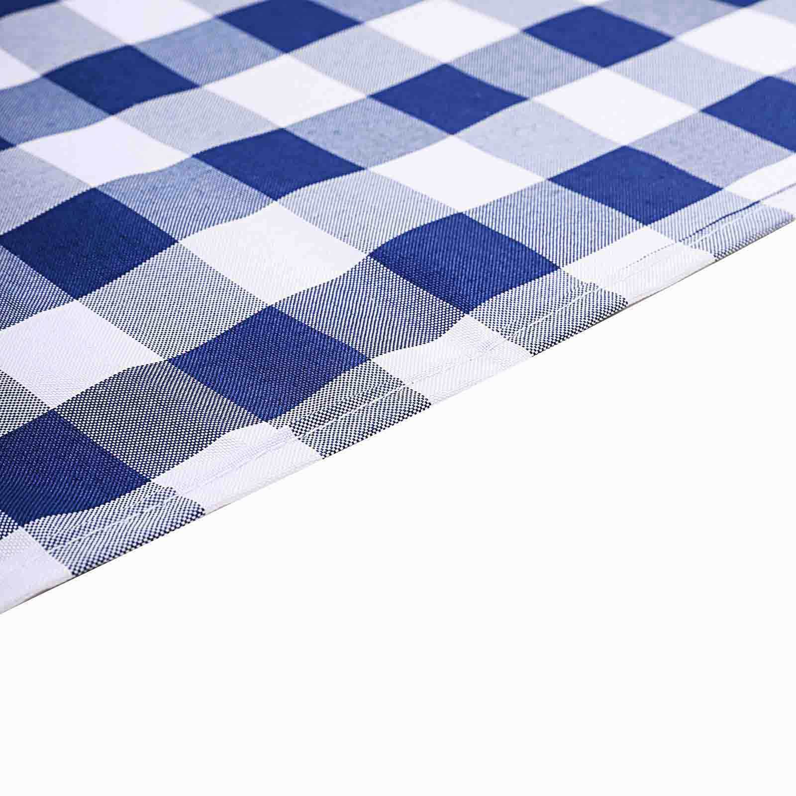 Polyester 90" Round Tablecloth White/Navy Blue - Checkered Buffalo Plaid Table Cover