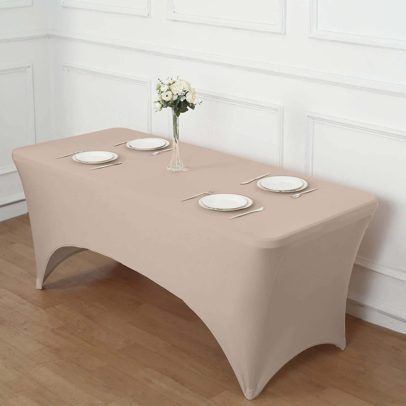 Stretch Spandex 6ft Rectangle Tablecloth Nude - Durable Form-Fitting Table Cover